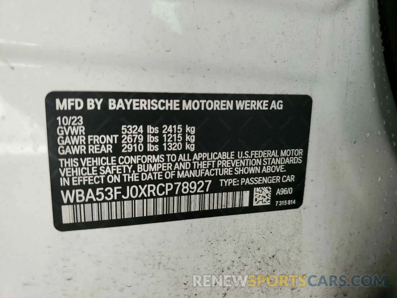 12 Photograph of a damaged car WBA53FJ0XRCP78927 BMW 5 SERIES 2024
