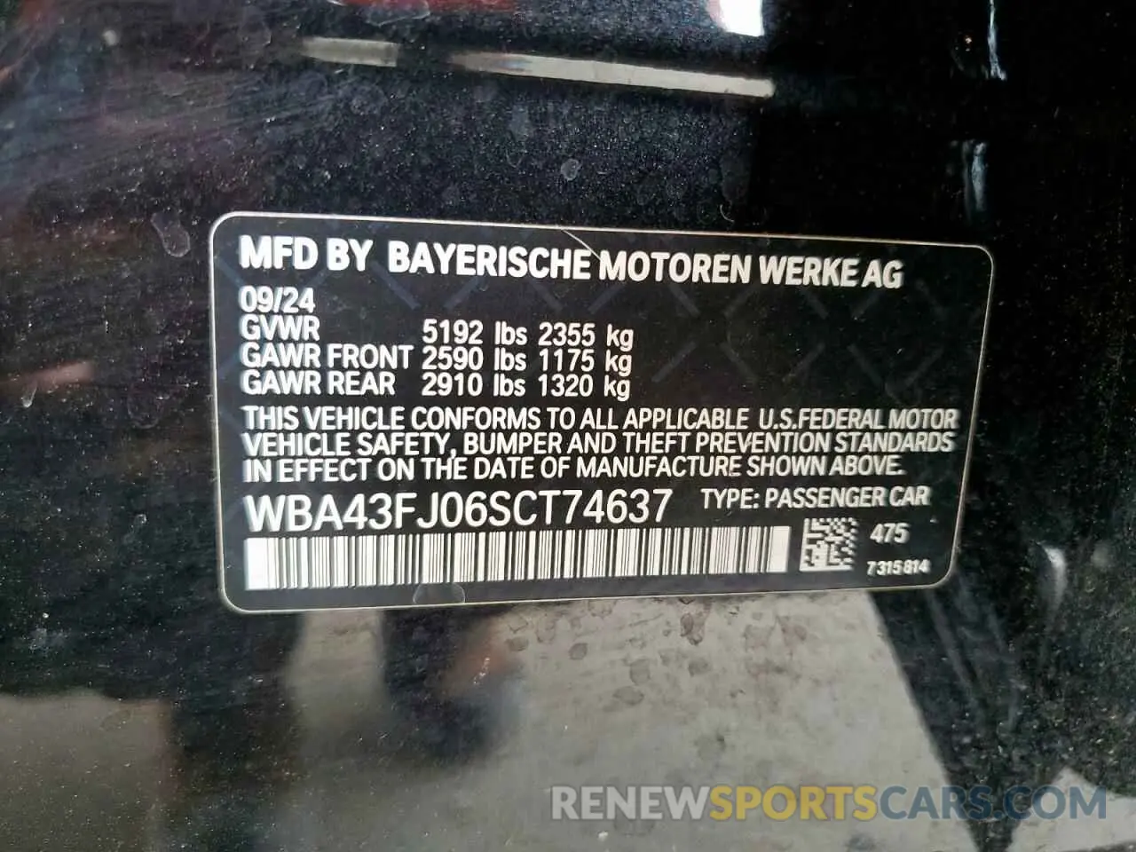12 Photograph of a damaged car WBA43FJ06SCT74637 BMW 5 SERIES 2025