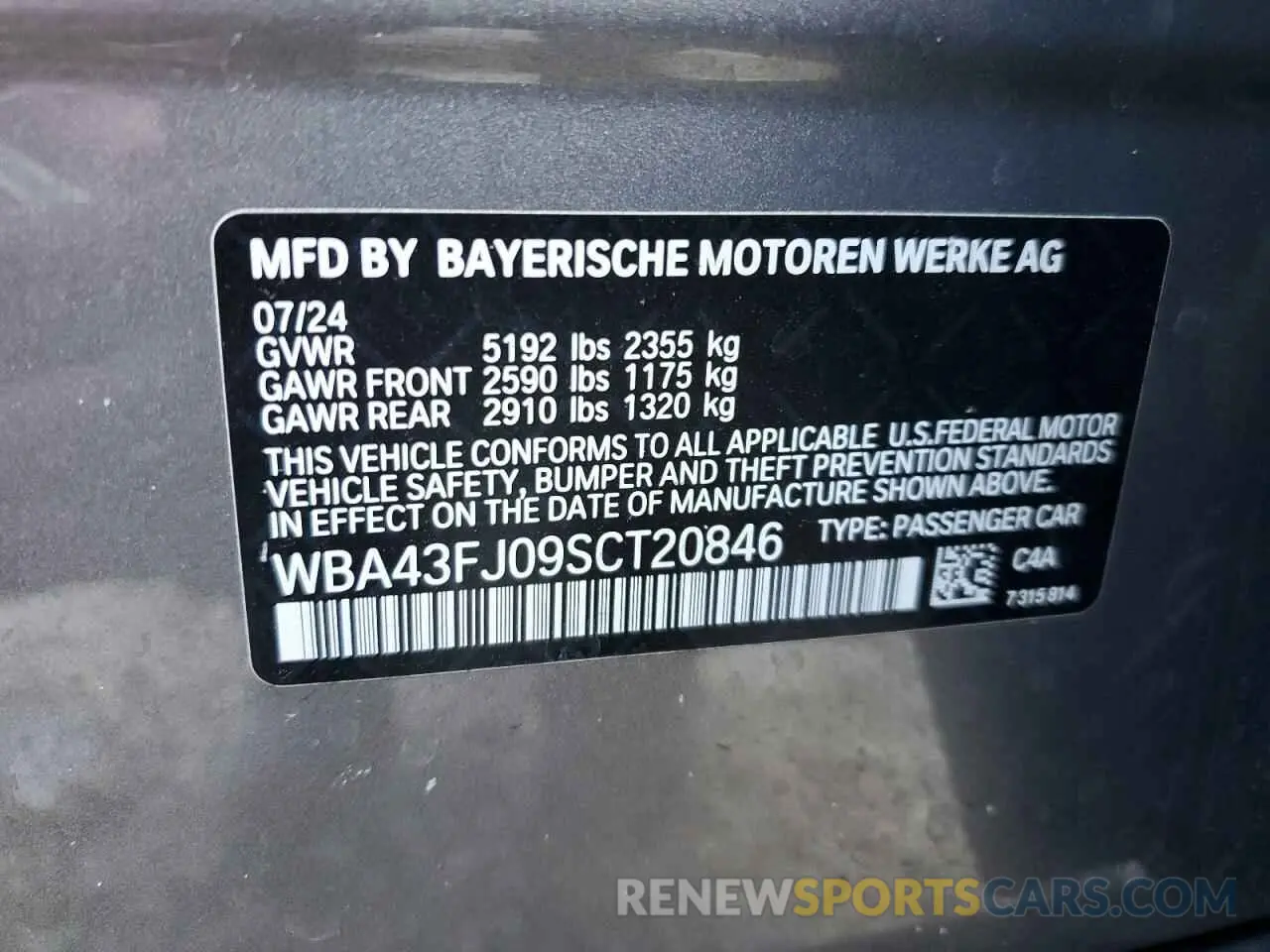 12 Photograph of a damaged car WBA43FJ09SCT20846 BMW 5 SERIES 2025