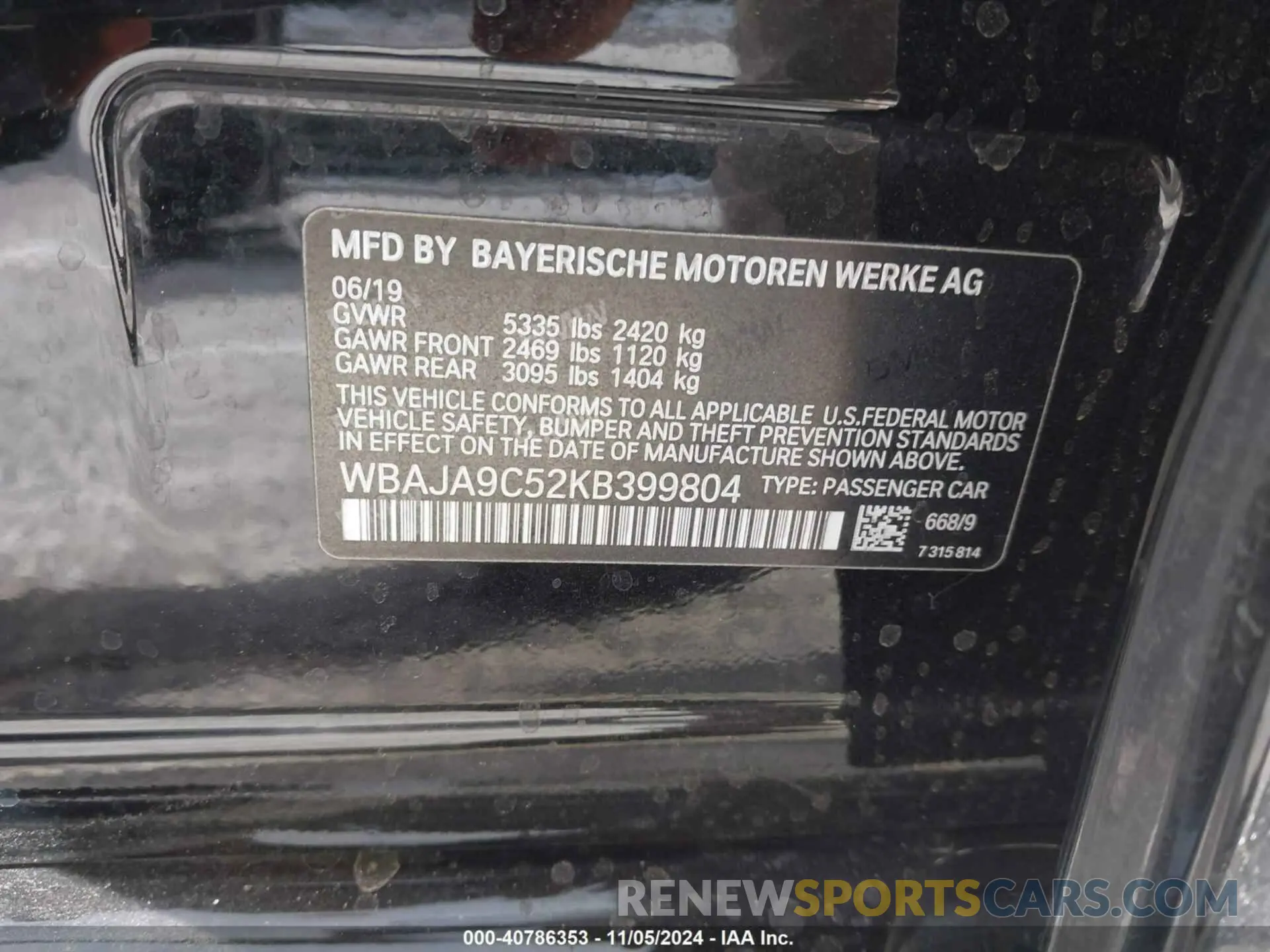 9 Photograph of a damaged car WBAJA9C52KB399804 BMW 530E 2019