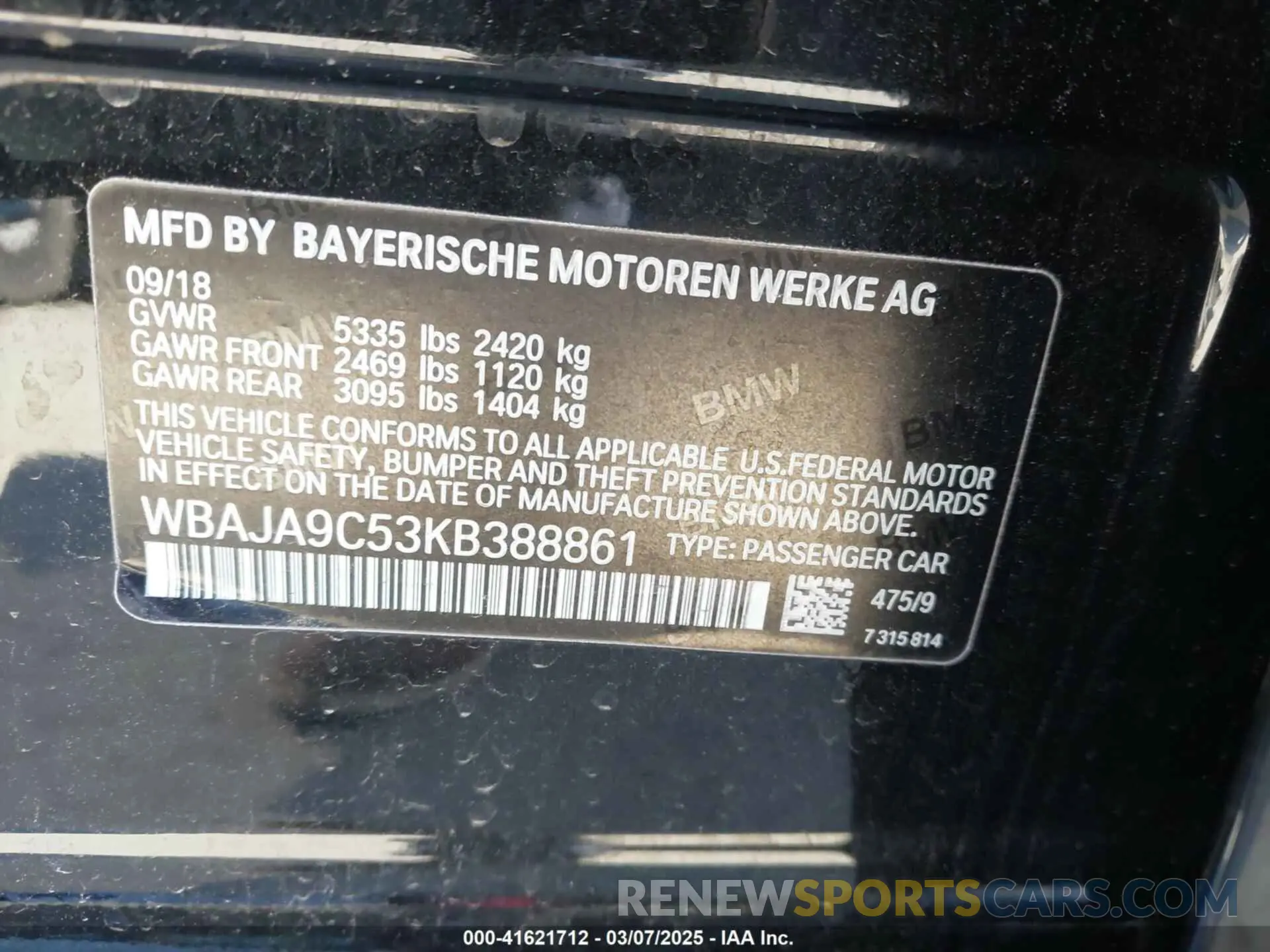 9 Photograph of a damaged car WBAJA9C53KB388861 BMW 530E 2019