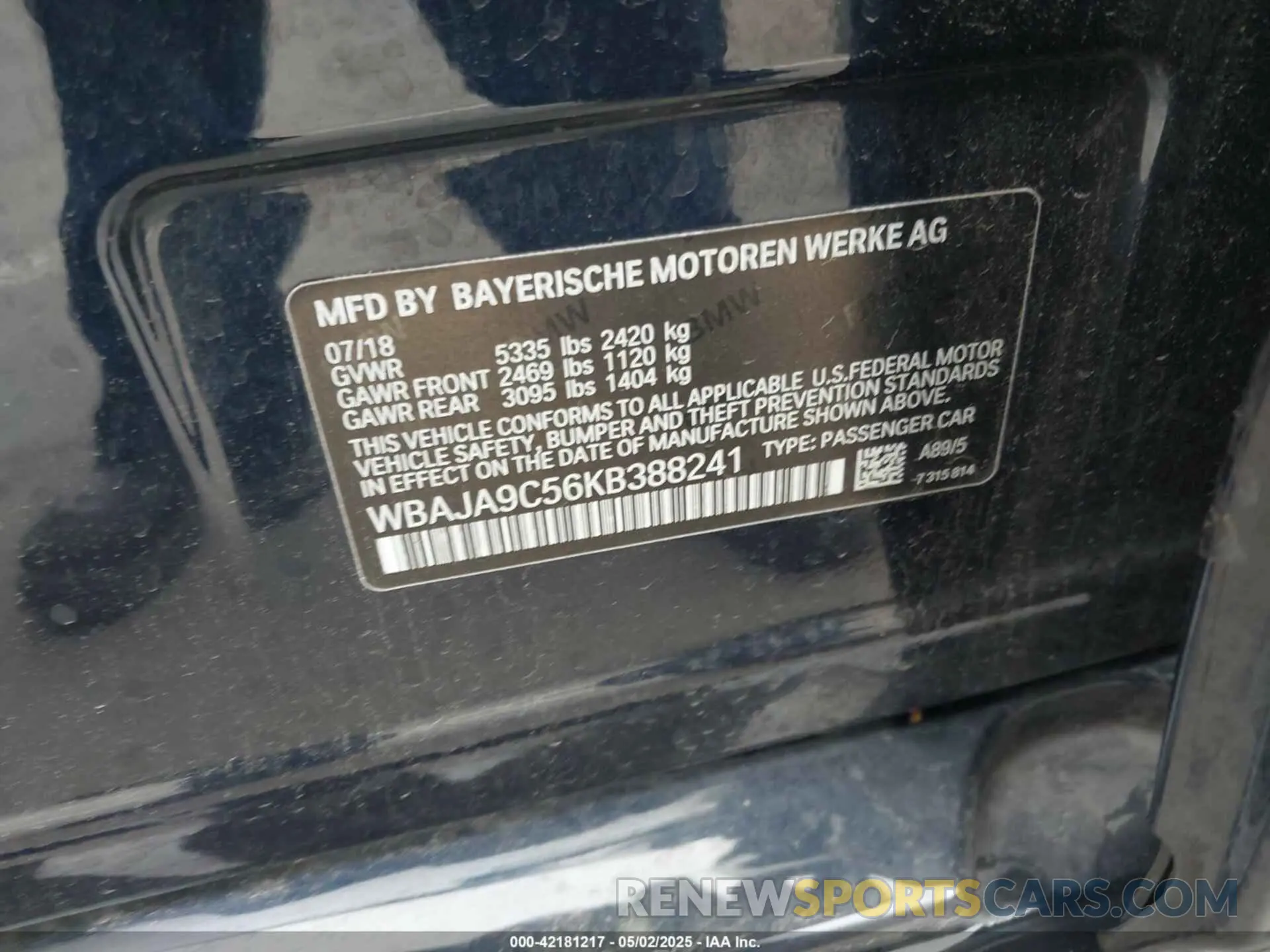 9 Photograph of a damaged car WBAJA9C56KB388241 BMW 530E 2019