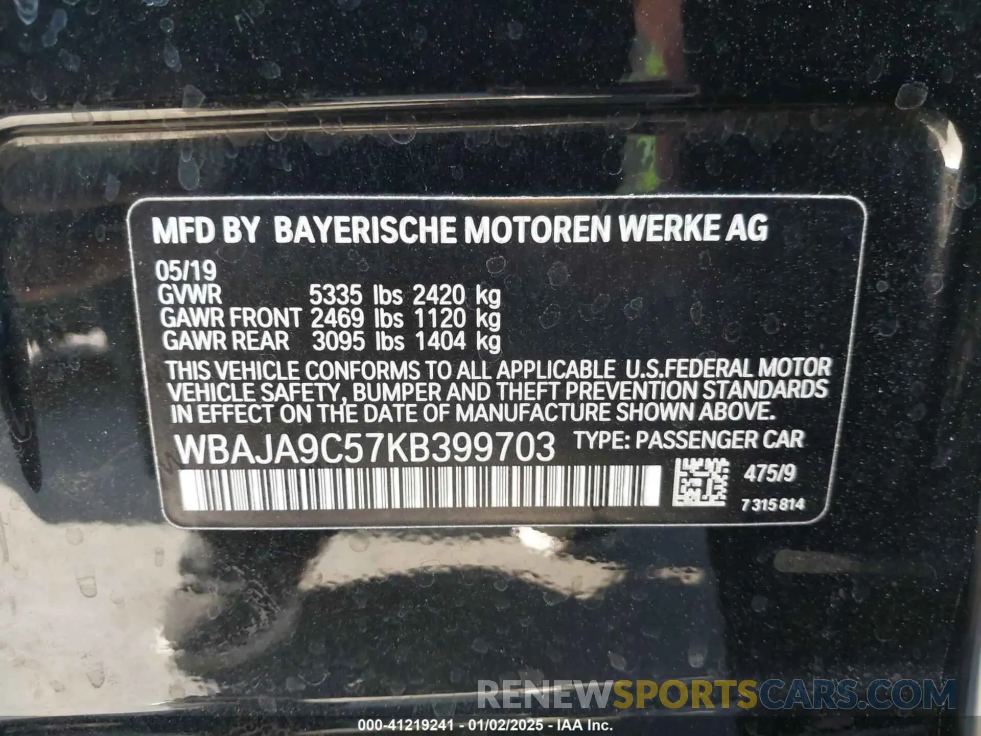 9 Photograph of a damaged car WBAJA9C57KB399703 BMW 530E 2019
