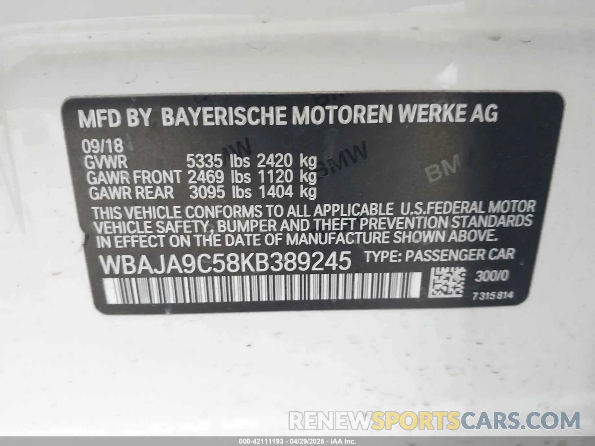 9 Photograph of a damaged car WBAJA9C58KB389245 BMW 530E 2019