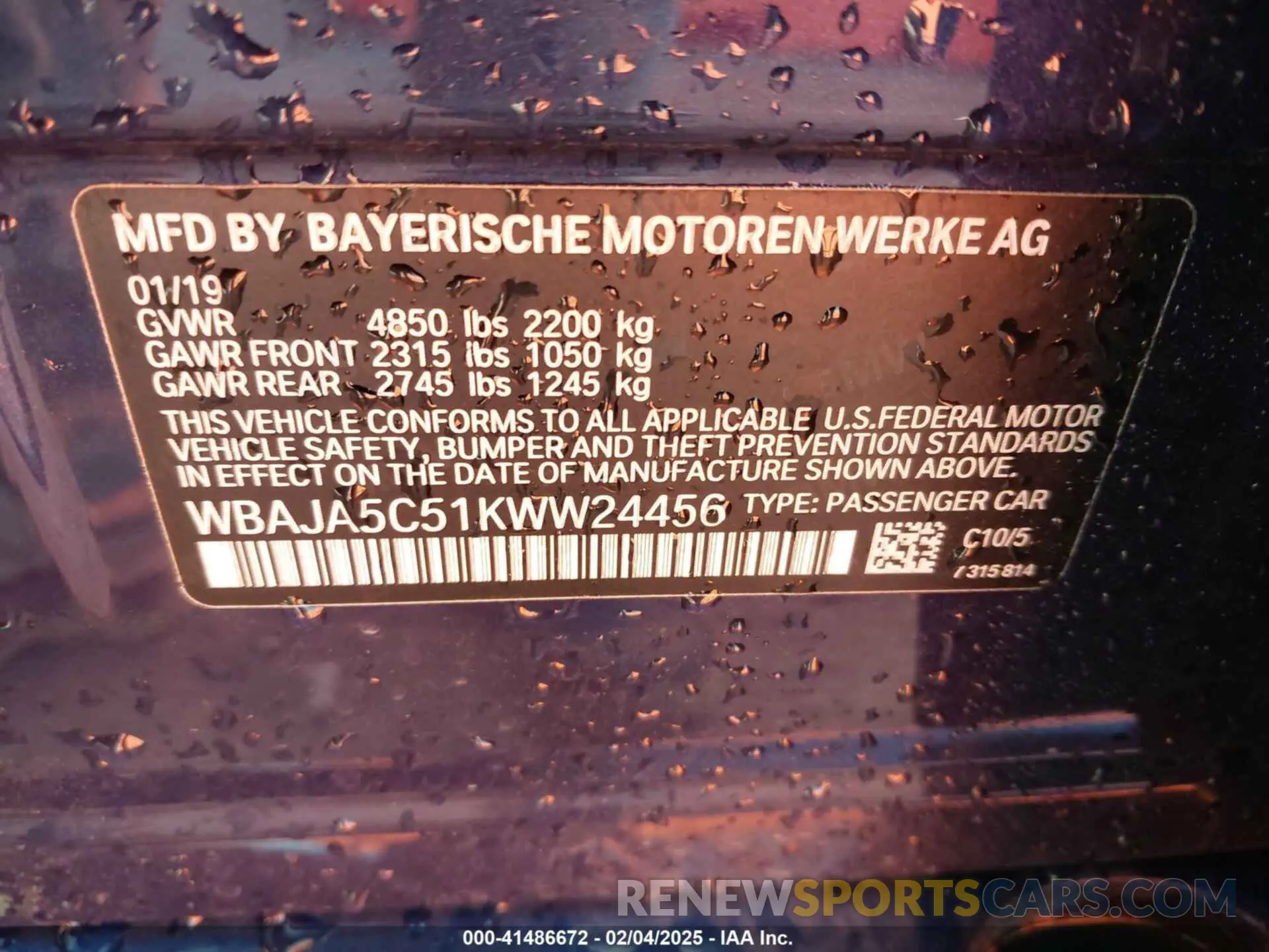 9 Photograph of a damaged car WBAJA5C51KWW24456 BMW 530I 2019