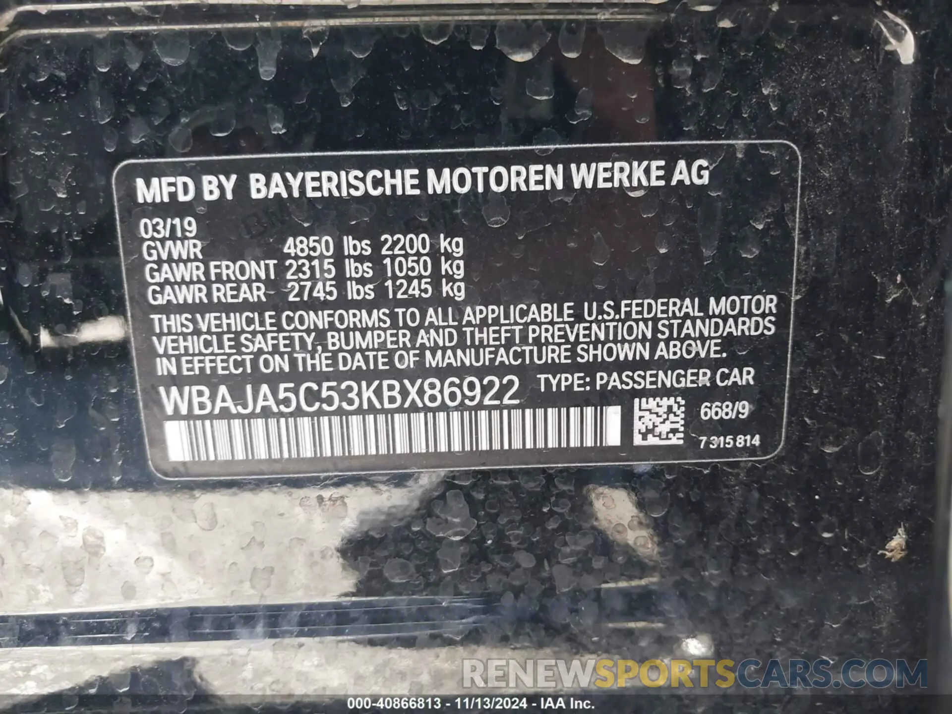 9 Photograph of a damaged car WBAJA5C53KBX86922 BMW 530I 2019