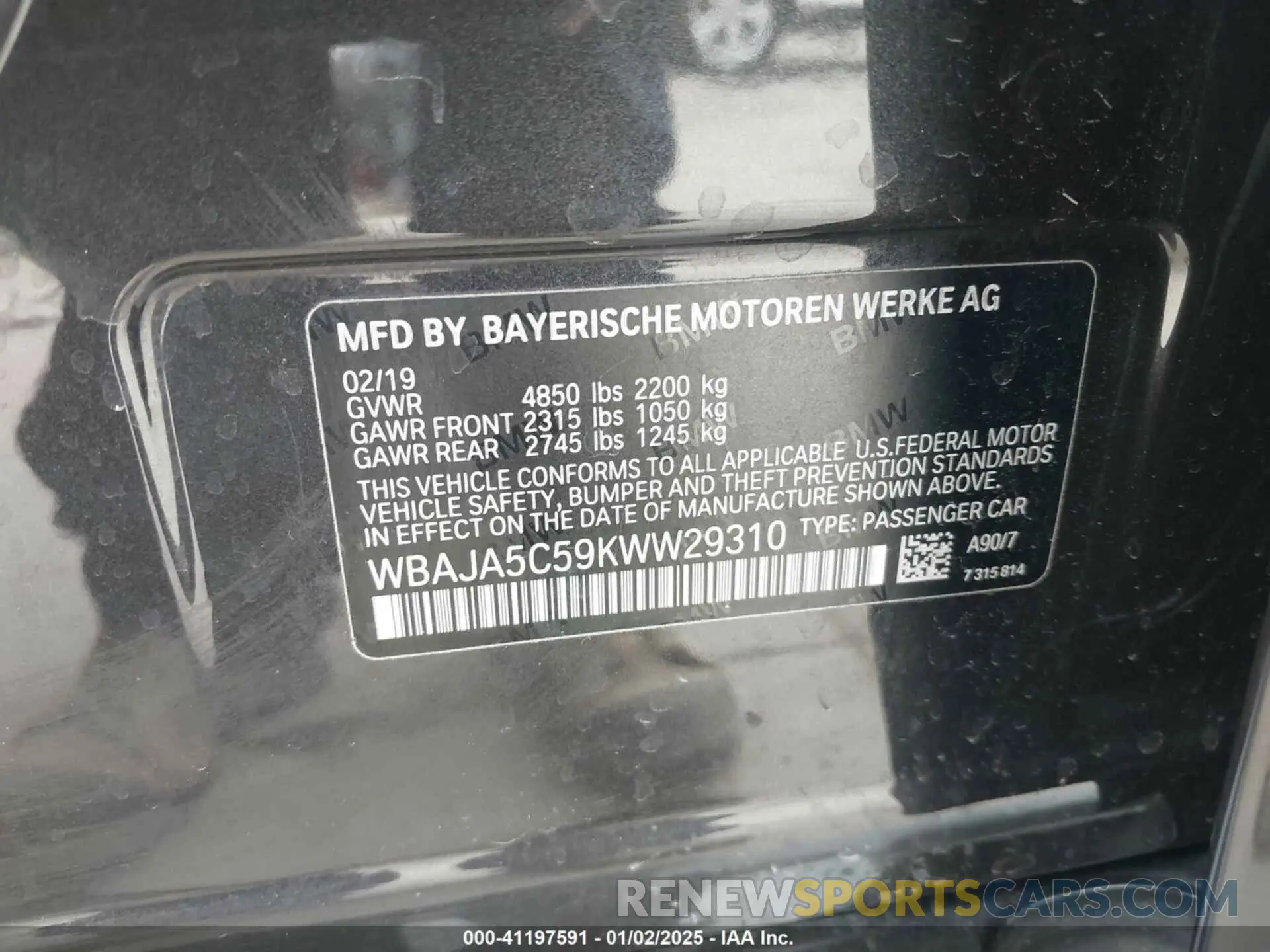 9 Photograph of a damaged car WBAJA5C59KWW29310 BMW 530I 2019