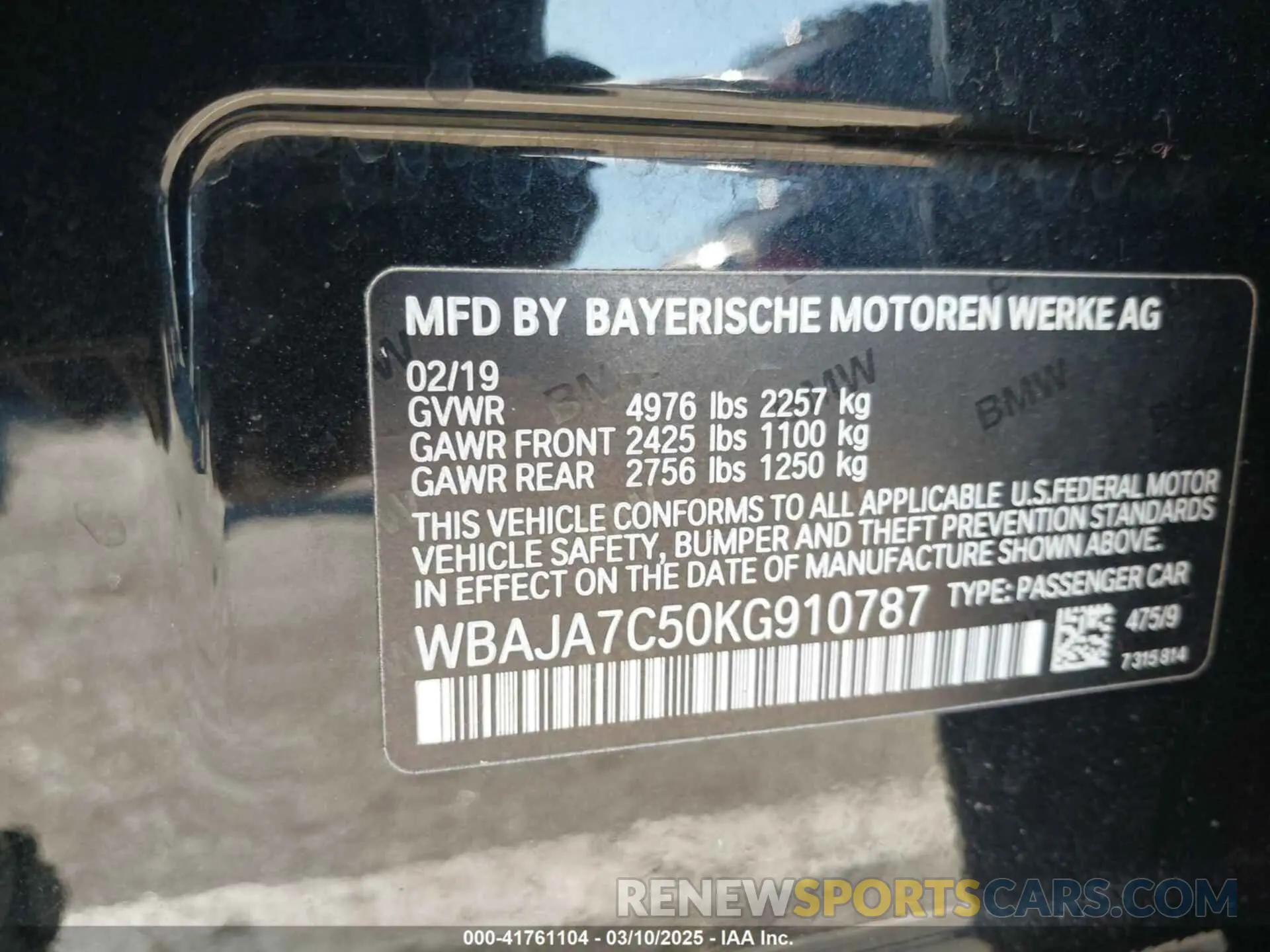 9 Photograph of a damaged car WBAJA7C50KG910787 BMW 530I 2019