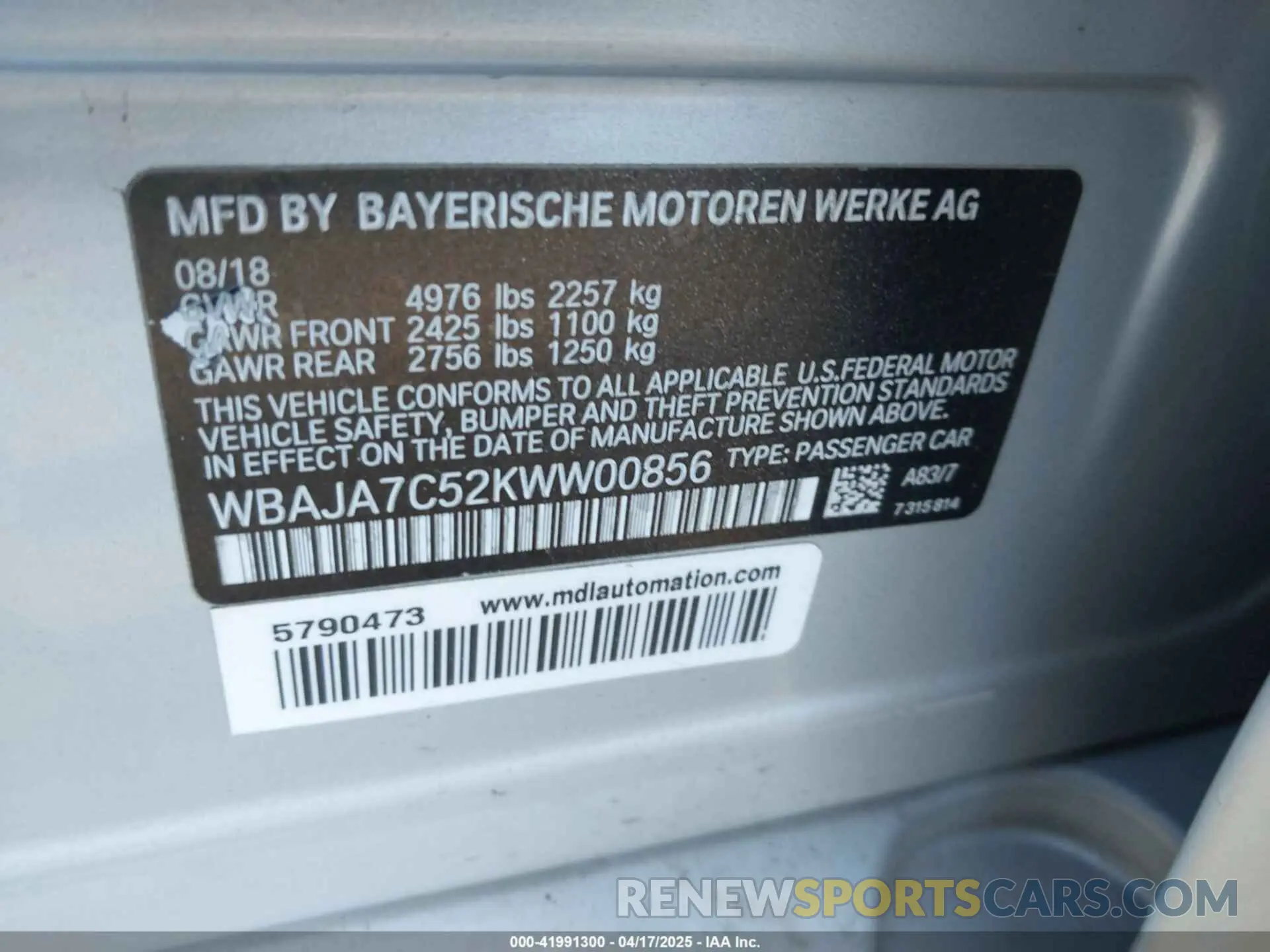9 Photograph of a damaged car WBAJA7C52KWW00856 BMW 530I 2019