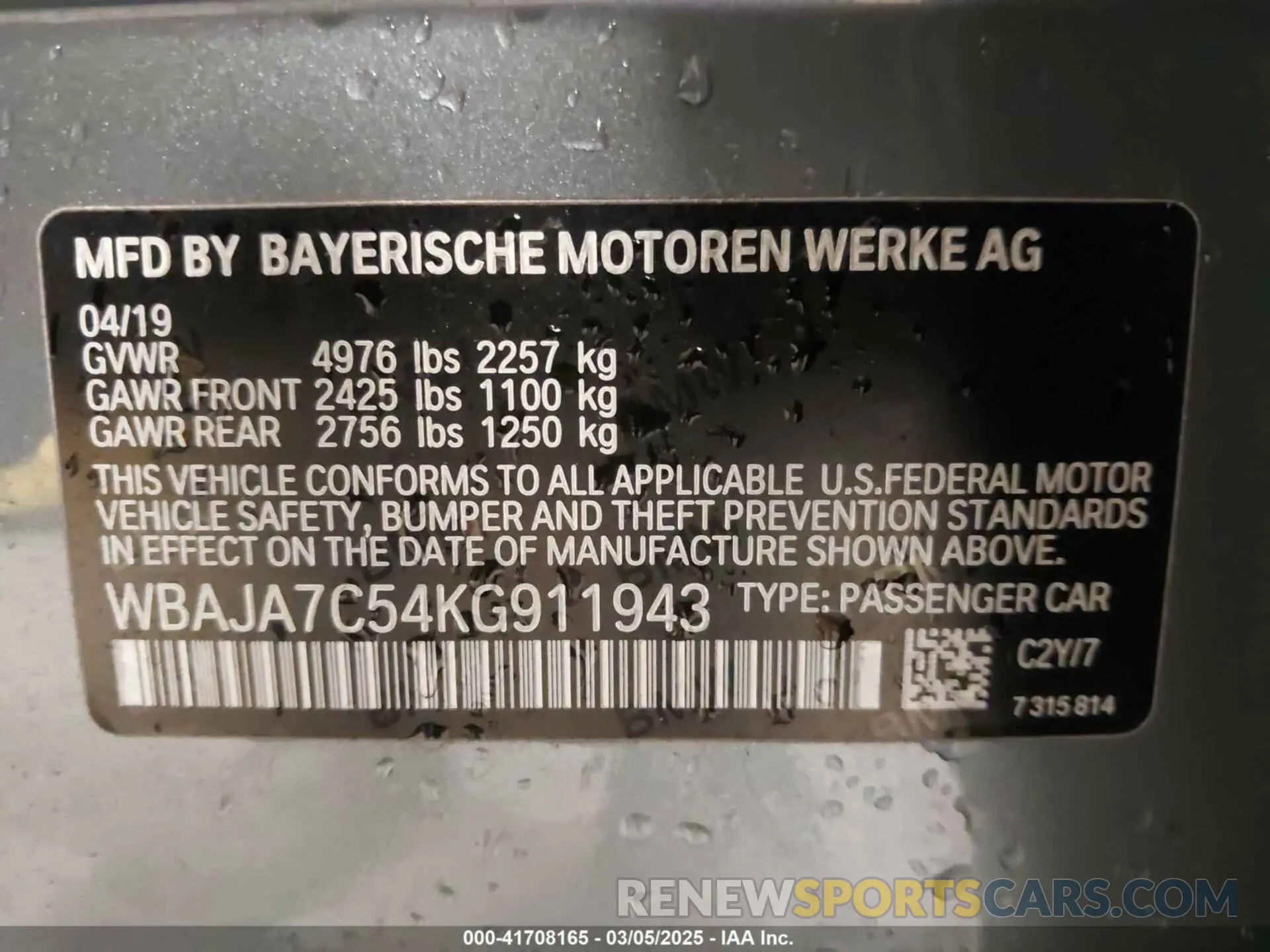 9 Photograph of a damaged car WBAJA7C54KG911943 BMW 530I 2019