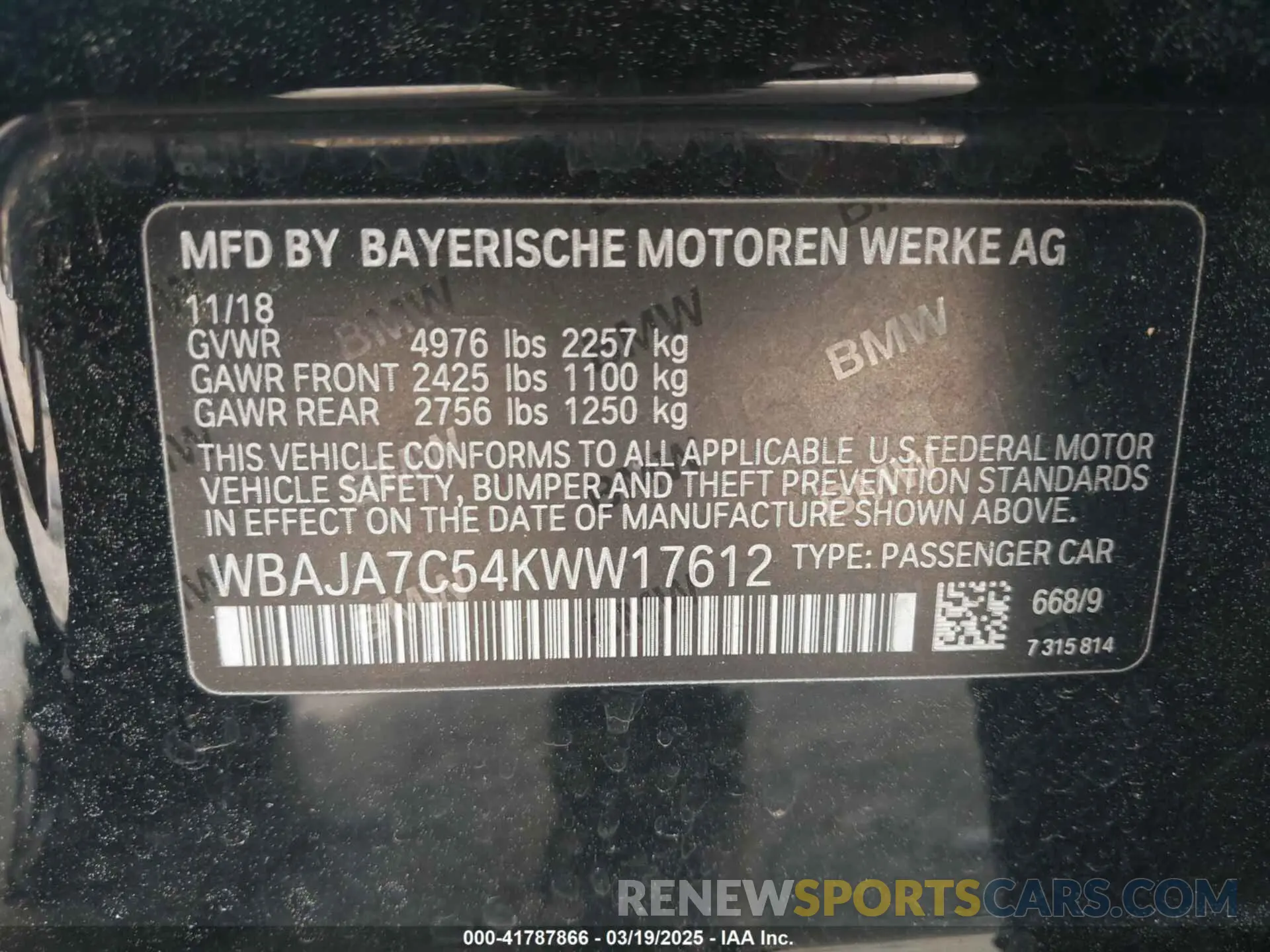 9 Photograph of a damaged car WBAJA7C54KWW17612 BMW 530I 2019