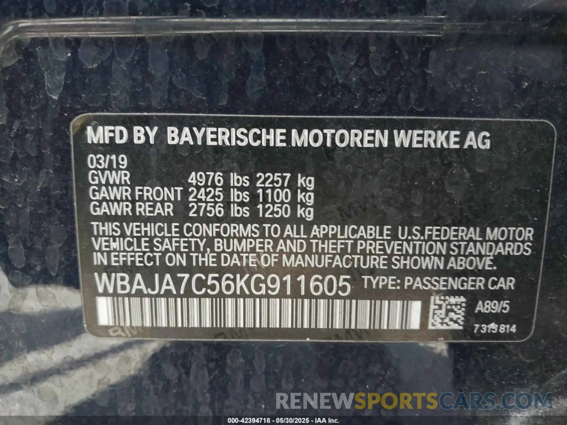 9 Photograph of a damaged car WBAJA7C56KG911605 BMW 530I 2019