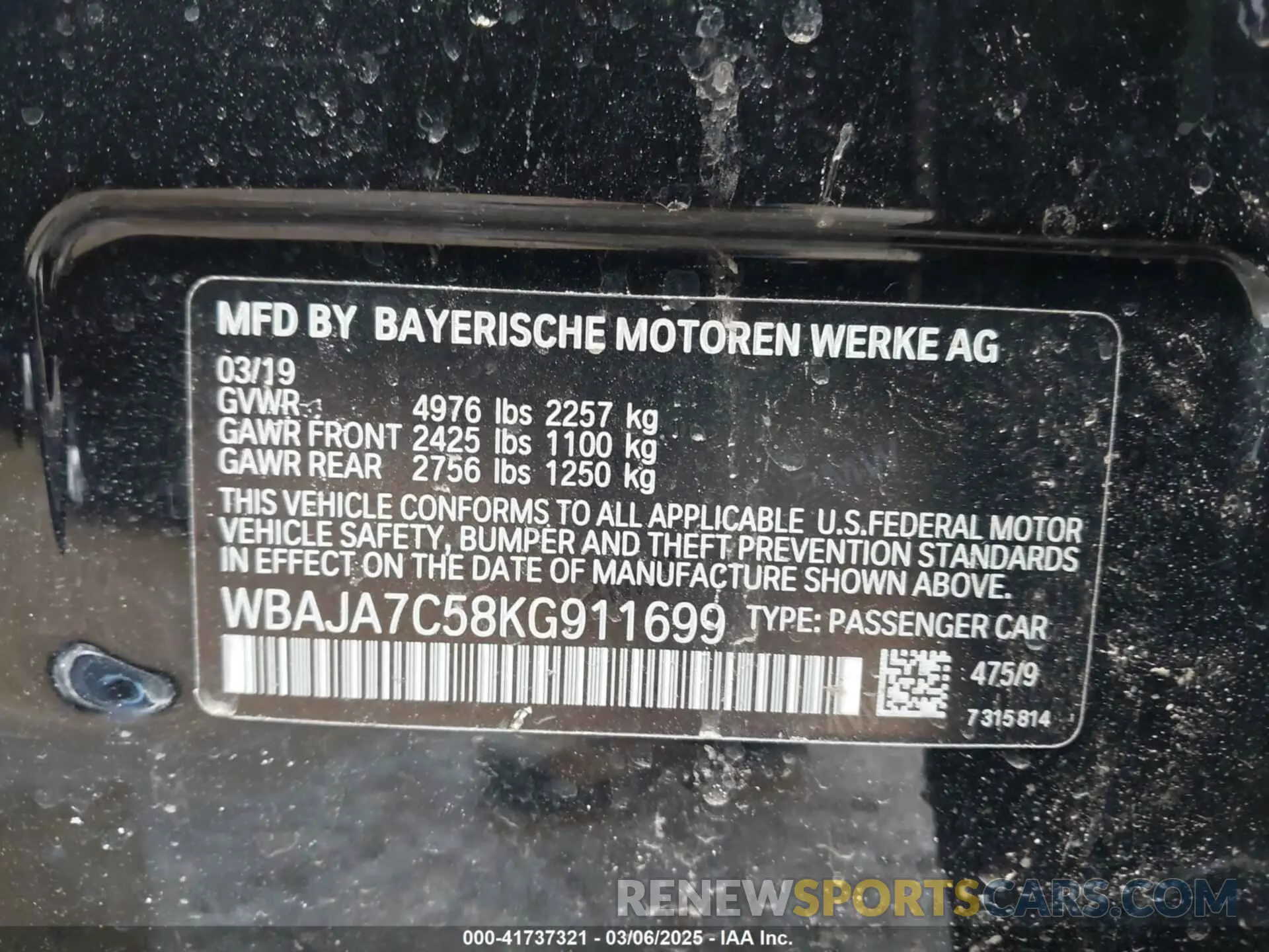 9 Photograph of a damaged car WBAJA7C58KG911699 BMW 530I 2019