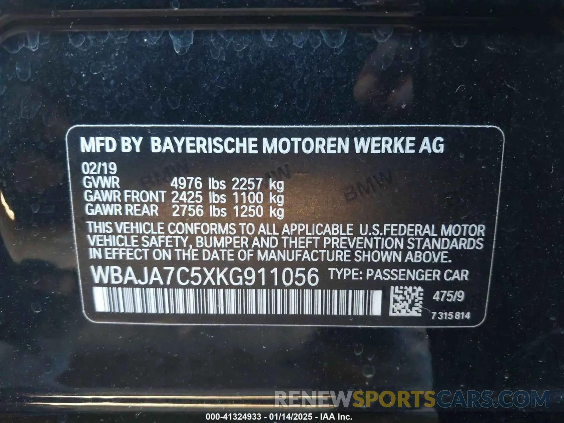 9 Photograph of a damaged car WBAJA7C5XKG911056 BMW 530I 2019