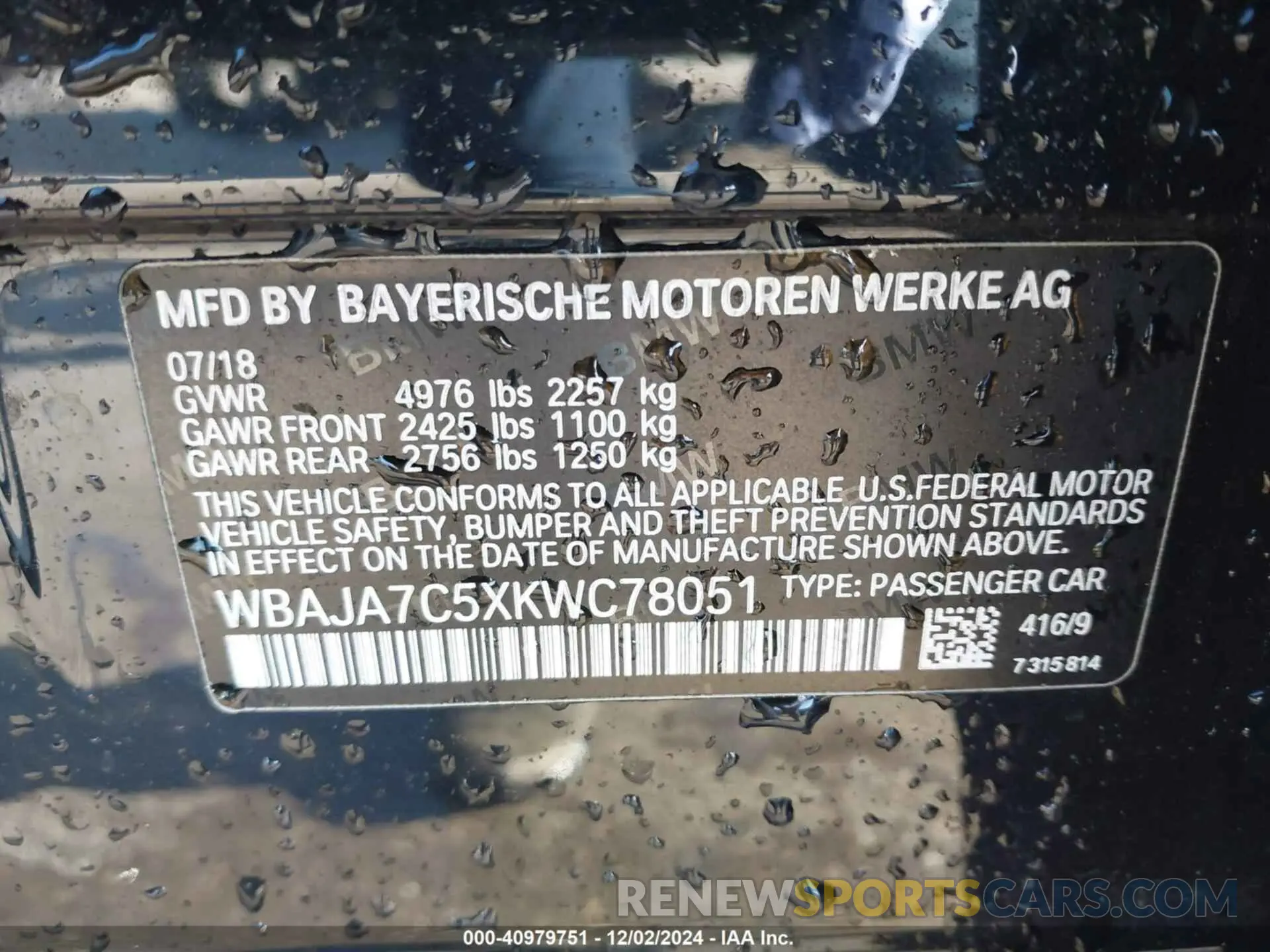 9 Photograph of a damaged car WBAJA7C5XKWC78051 BMW 530I 2019