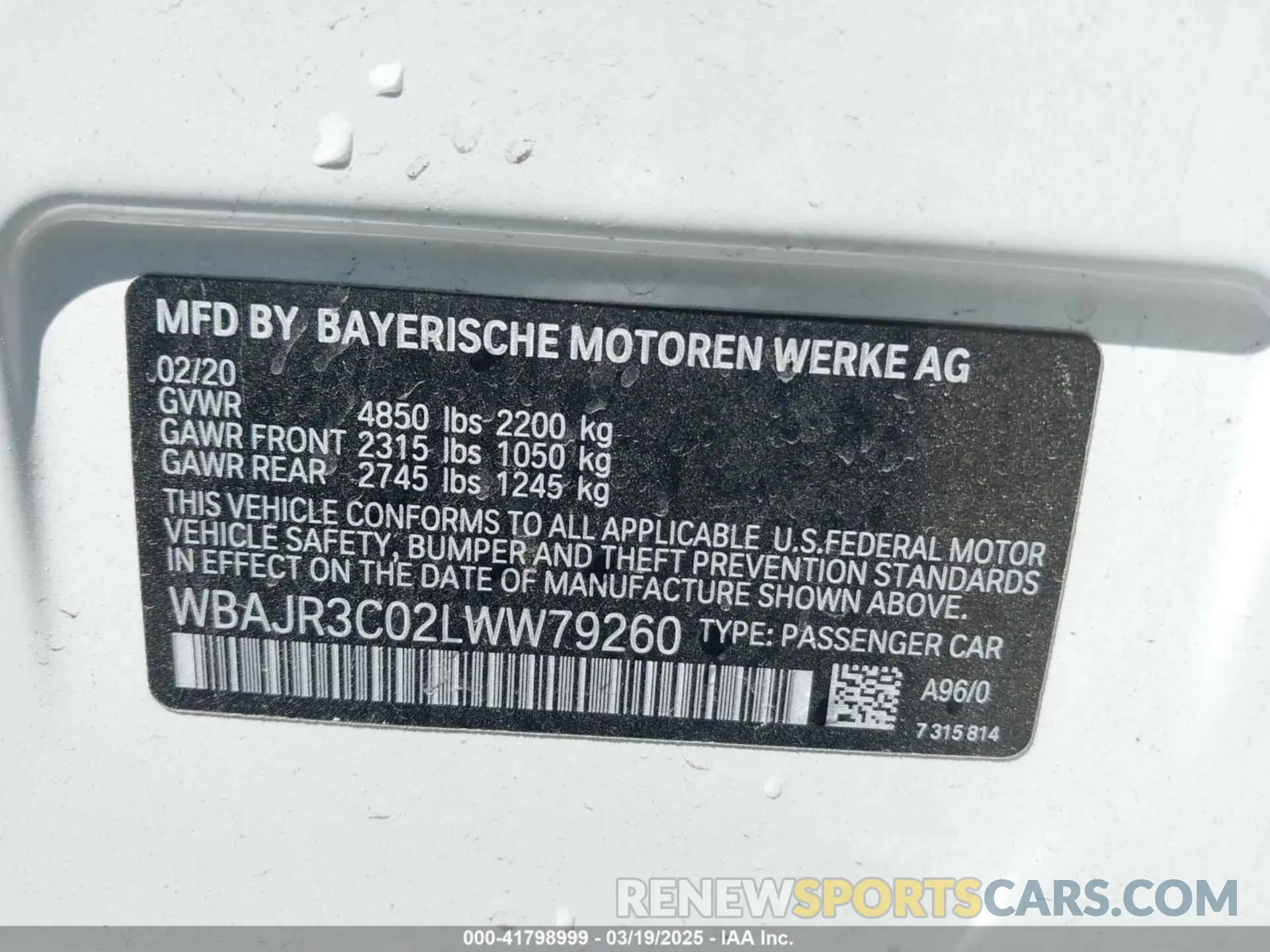 9 Photograph of a damaged car WBAJR3C02LWW79260 BMW 530I 2020