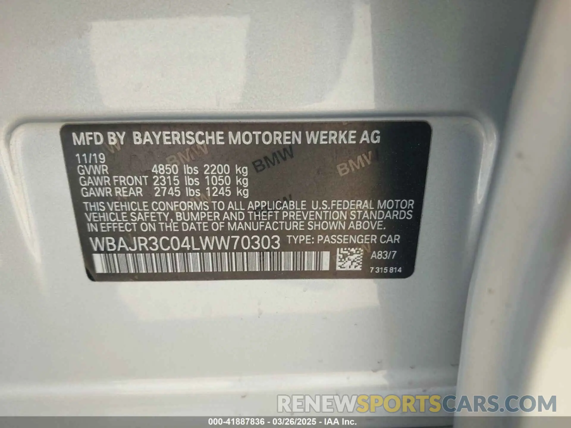 9 Photograph of a damaged car WBAJR3C04LWW70303 BMW 530I 2020