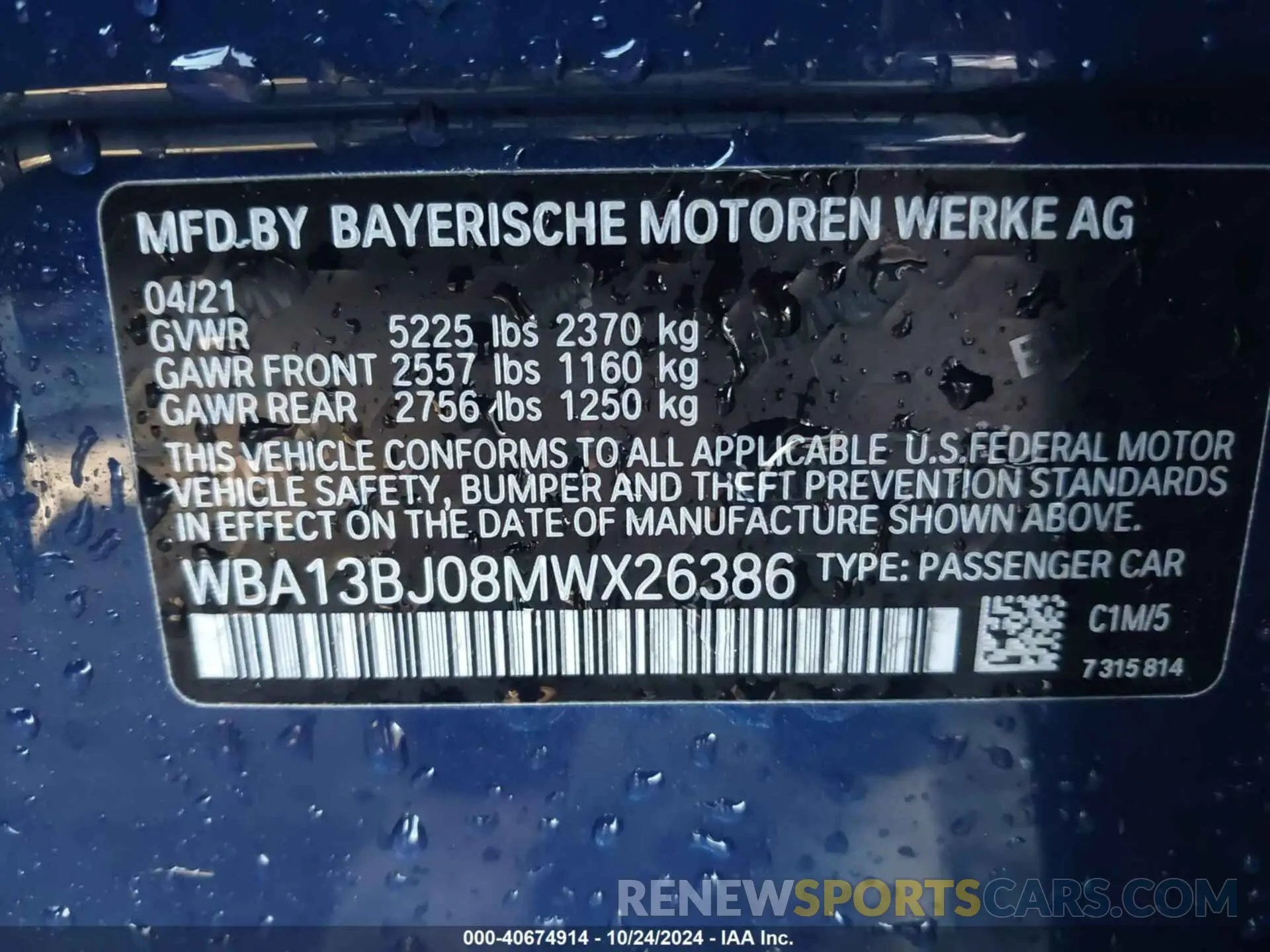 9 Photograph of a damaged car WBA13BJ08MWX26386 BMW 530I 2021
