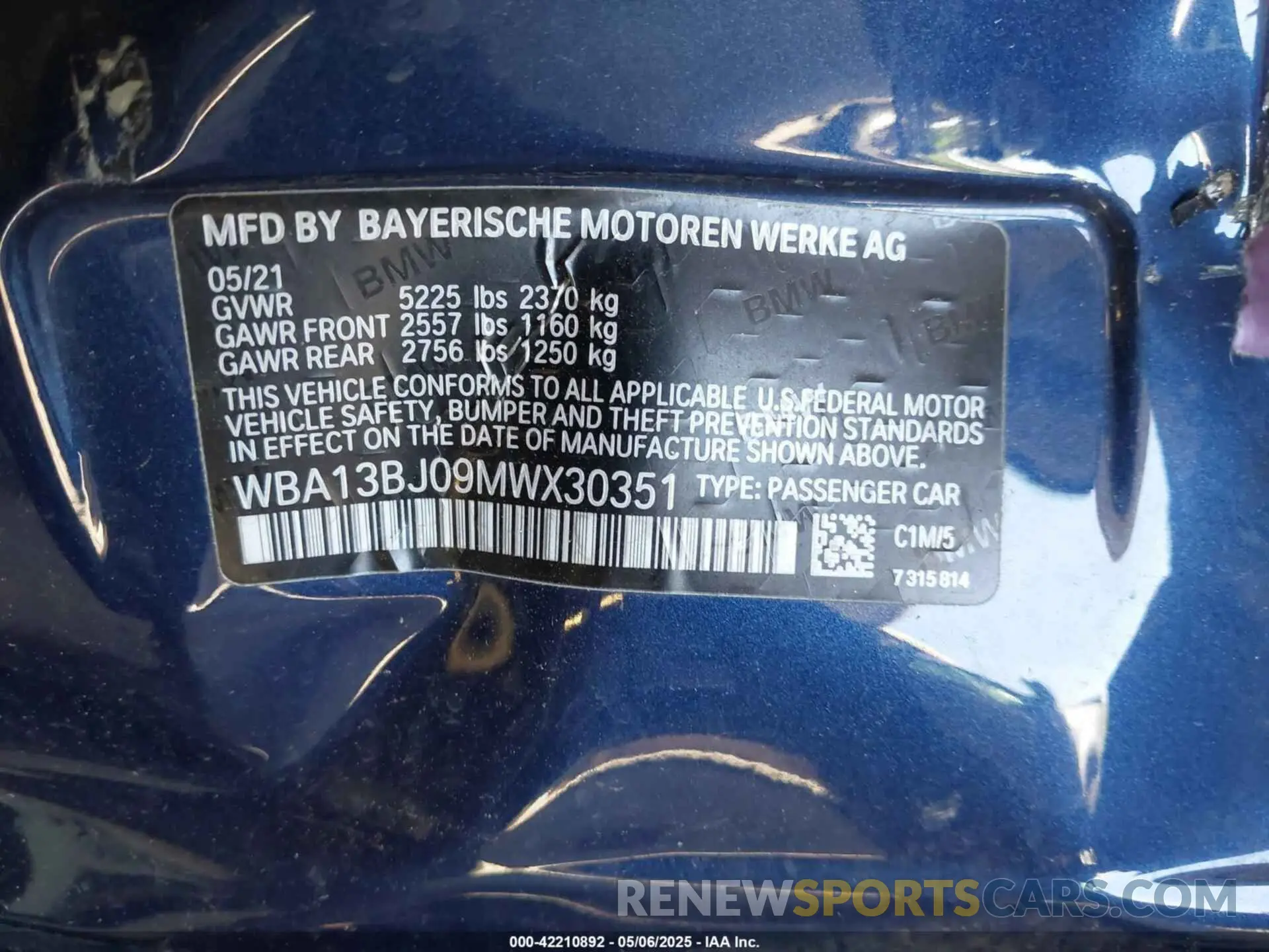 9 Photograph of a damaged car WBA13BJ09MWX30351 BMW 530I 2021