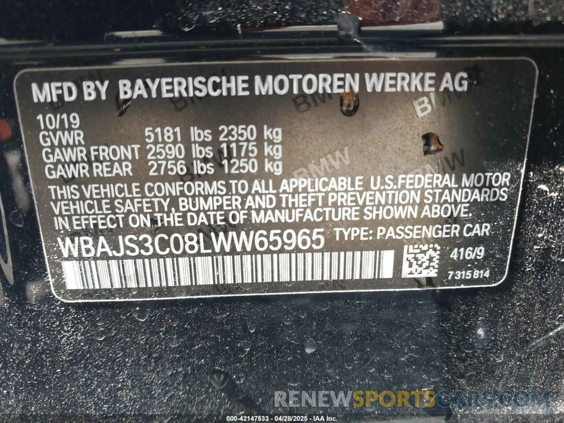 9 Photograph of a damaged car WBAJS3C08LWW65965 BMW 540I 2020