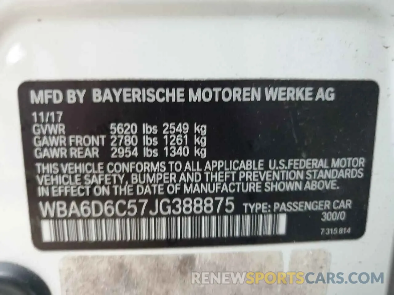 12 Photograph of a damaged car WBA6D6C57JG388875 BMW 6 SERIES 2018
