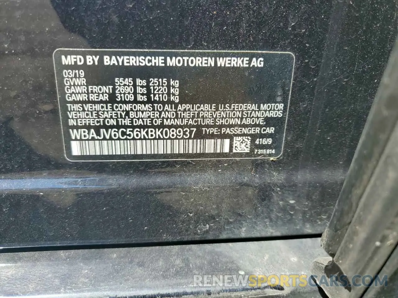 12 Photograph of a damaged car WBAJV6C56KBK08937 BMW 6 SERIES 2019