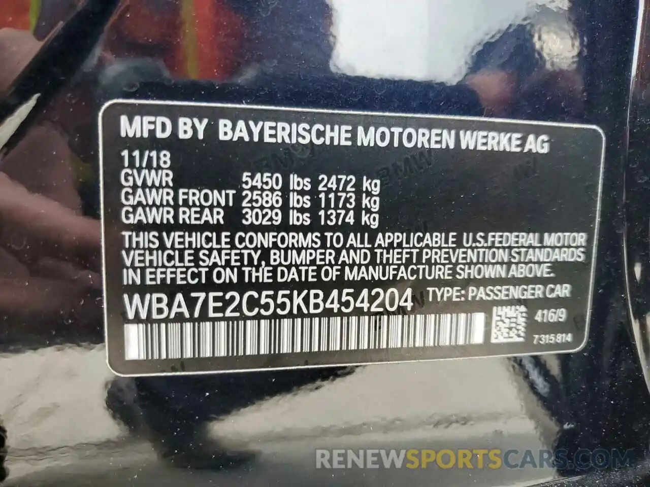 13 Photograph of a damaged car WBA7E2C55KB454204 BMW 7 SERIES 2019