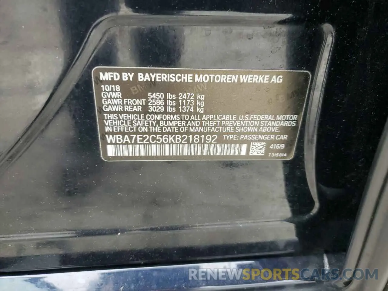 12 Photograph of a damaged car WBA7E2C56KB218192 BMW 7 SERIES 2019