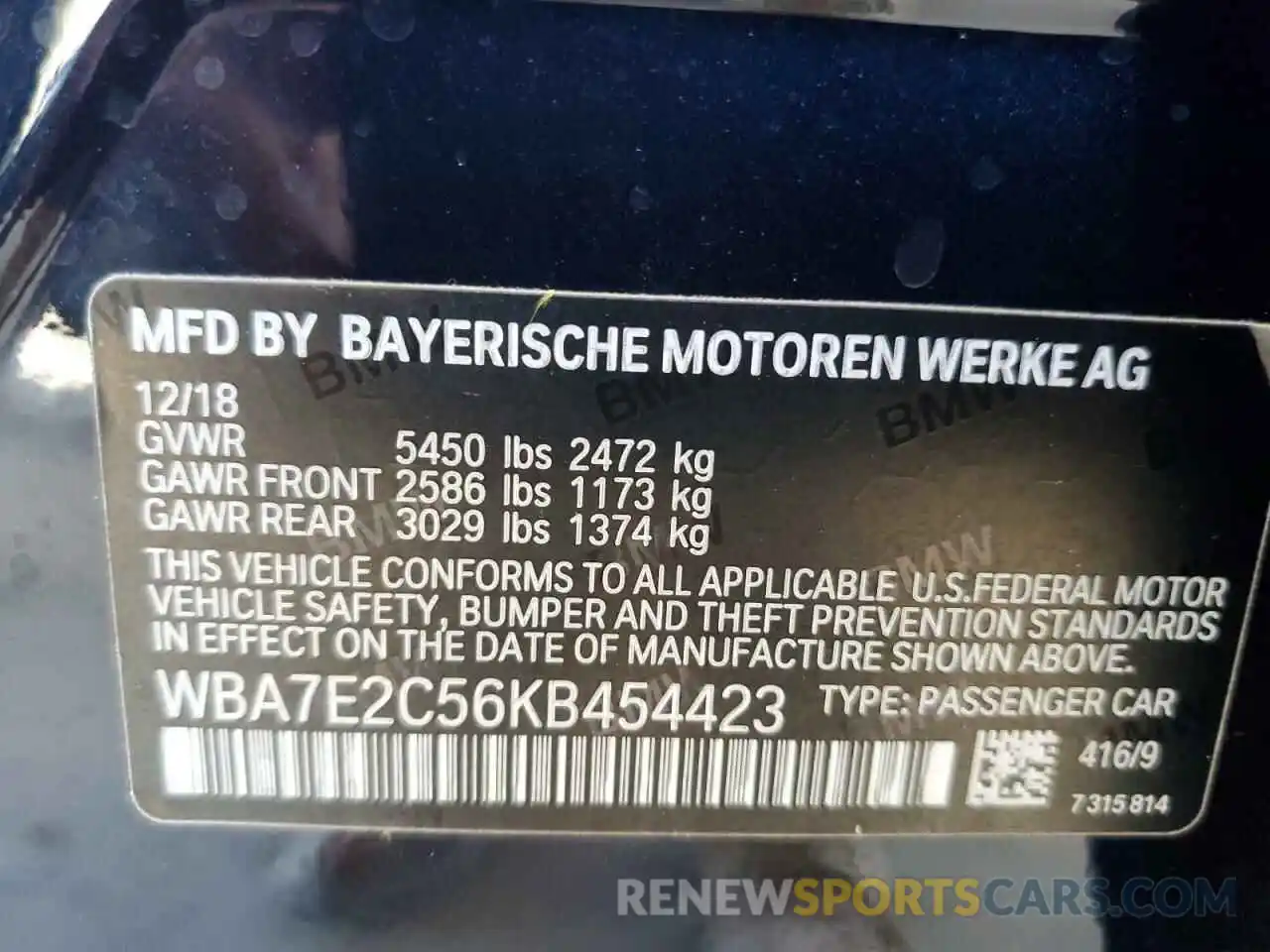 10 Photograph of a damaged car WBA7E2C56KB454423 BMW 7 SERIES 2019