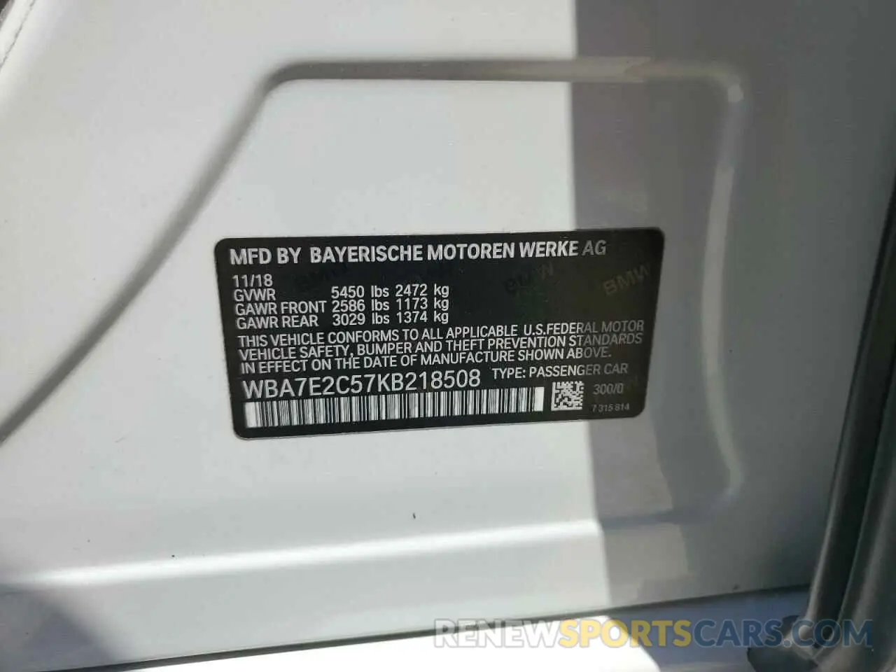 12 Photograph of a damaged car WBA7E2C57KB218508 BMW 7 SERIES 2019