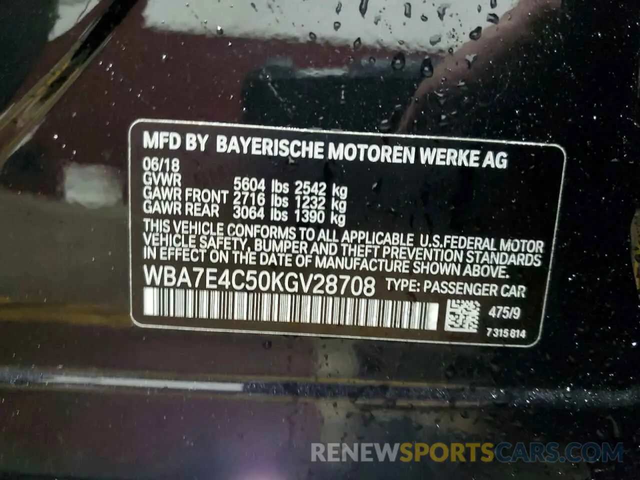 12 Photograph of a damaged car WBA7E4C50KGV28708 BMW 7 SERIES 2019