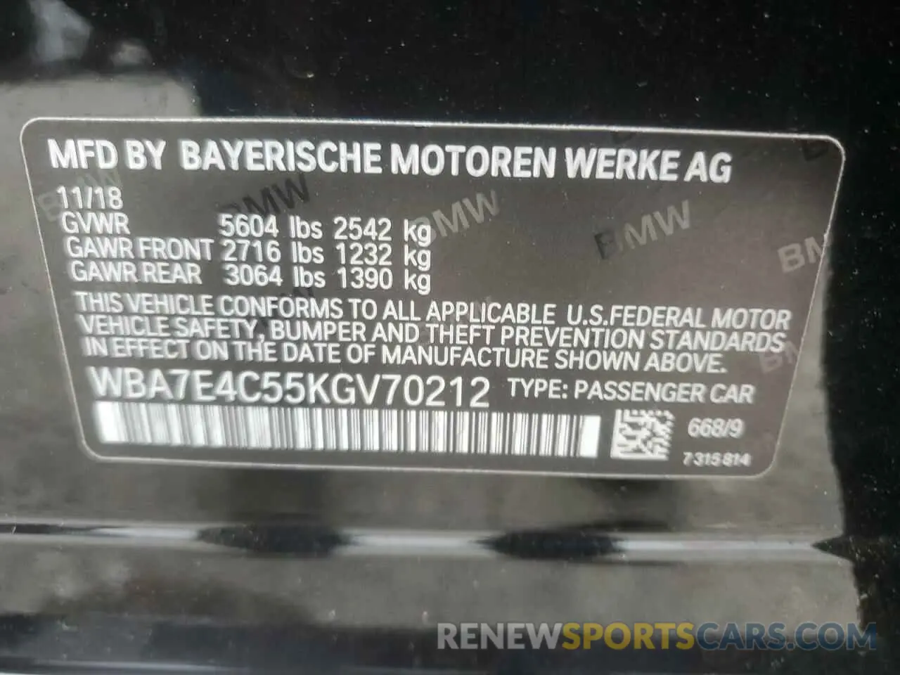 12 Photograph of a damaged car WBA7E4C55KGV70212 BMW 7 SERIES 2019