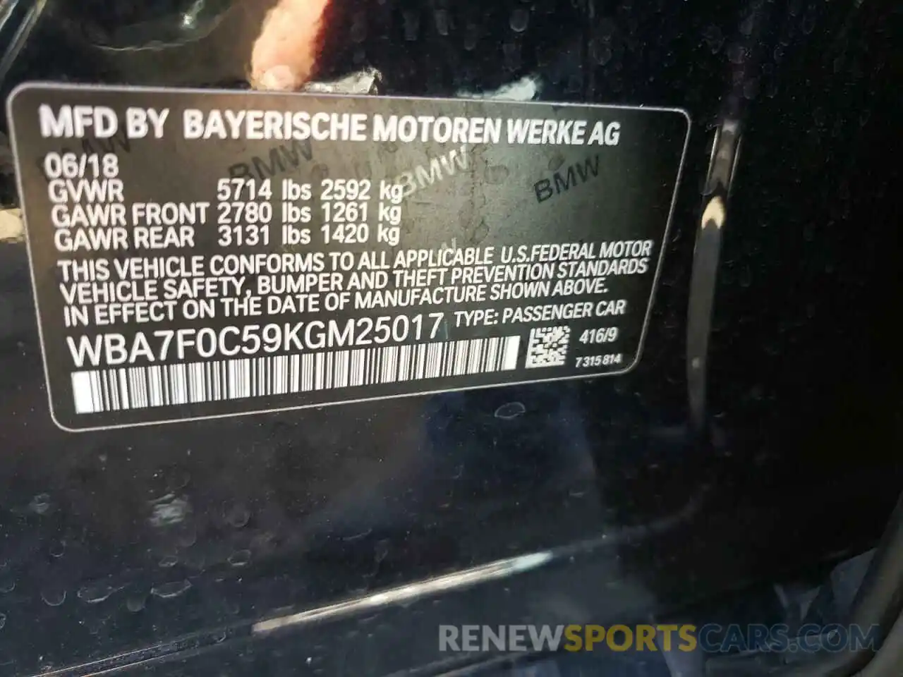 10 Photograph of a damaged car WBA7F0C59KGM25017 BMW 7 SERIES 2019