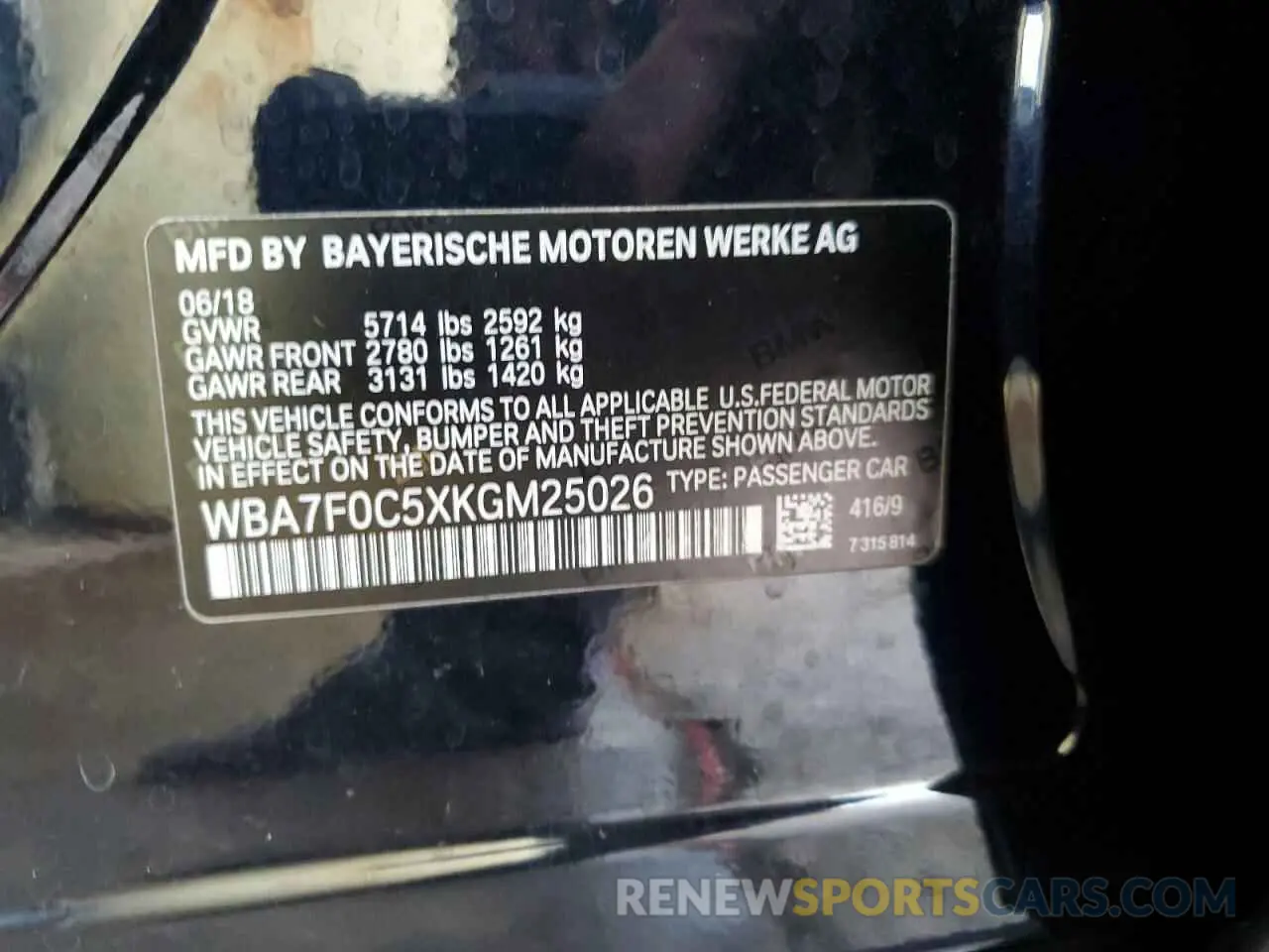 13 Photograph of a damaged car WBA7F0C5XKGM25026 BMW 7 SERIES 2019