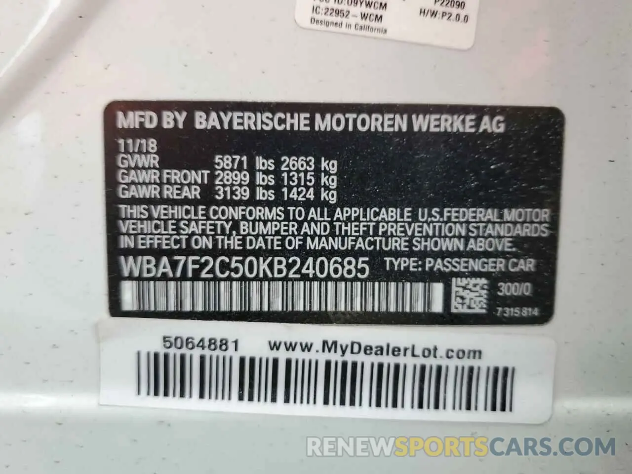 12 Photograph of a damaged car WBA7F2C50KB240685 BMW 7 SERIES 2019