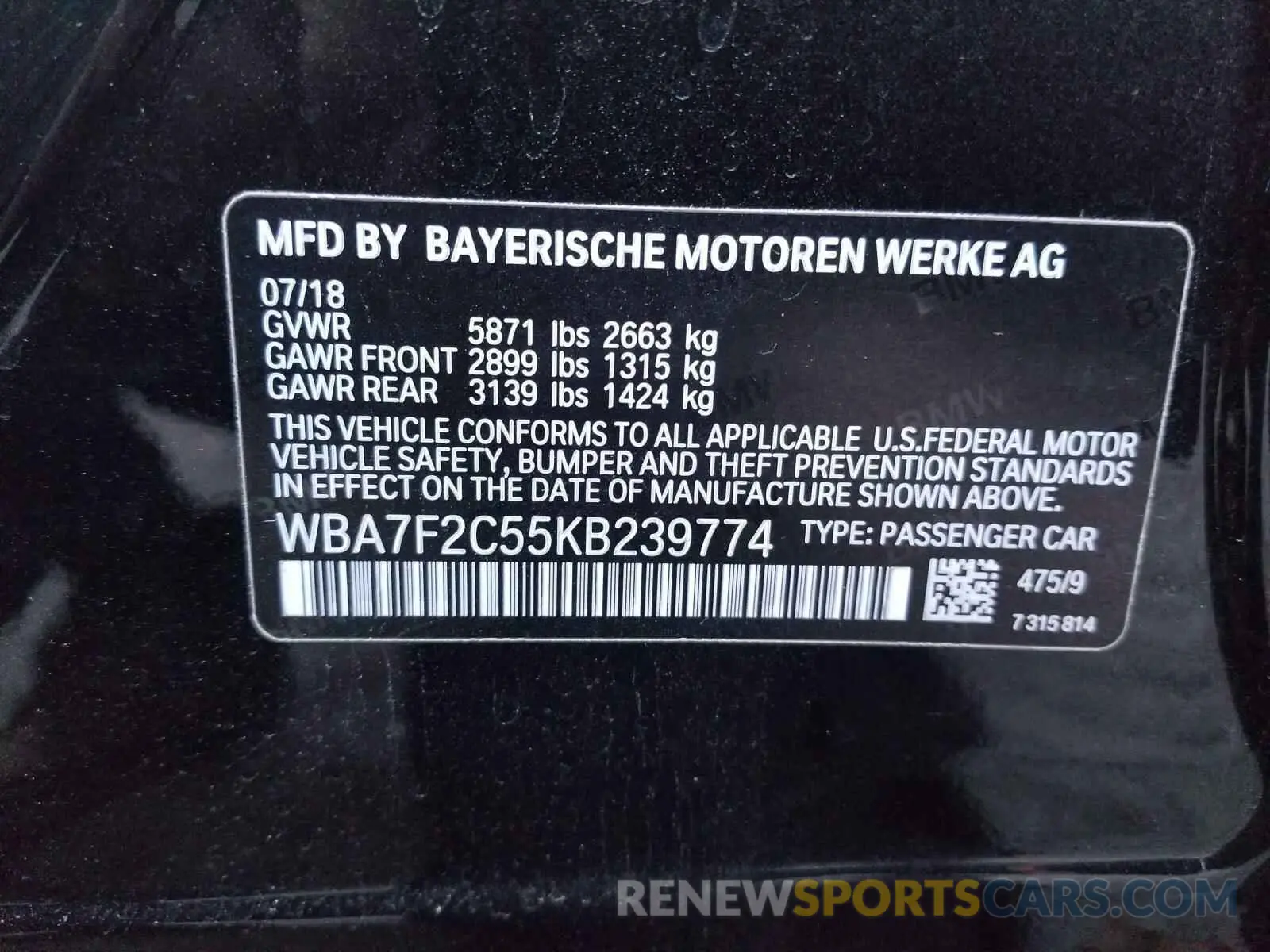 10 Photograph of a damaged car WBA7F2C55KB239774 BMW 7 SERIES 2019