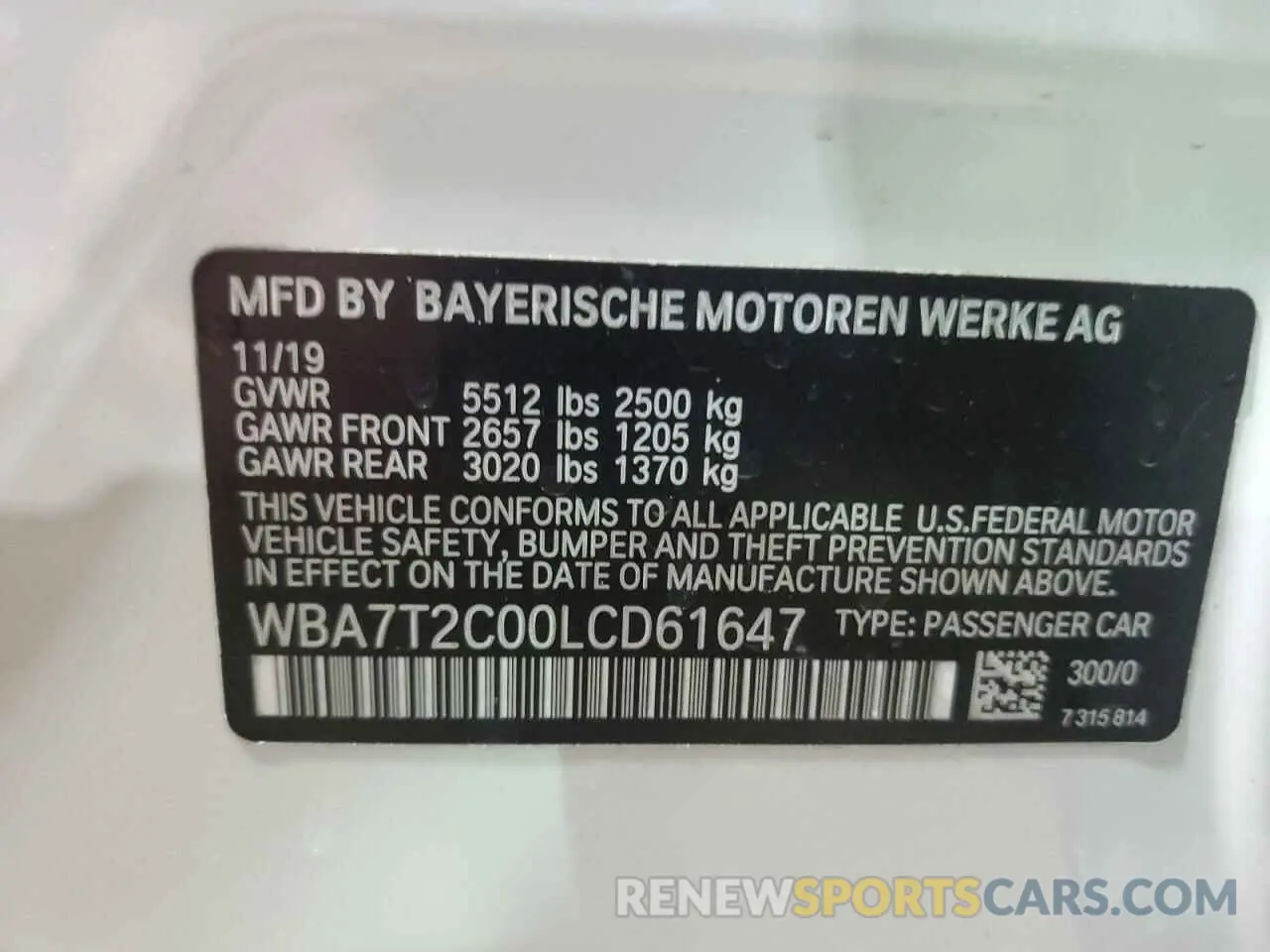 13 Photograph of a damaged car WBA7T2C00LCD61647 BMW 7 SERIES 2020