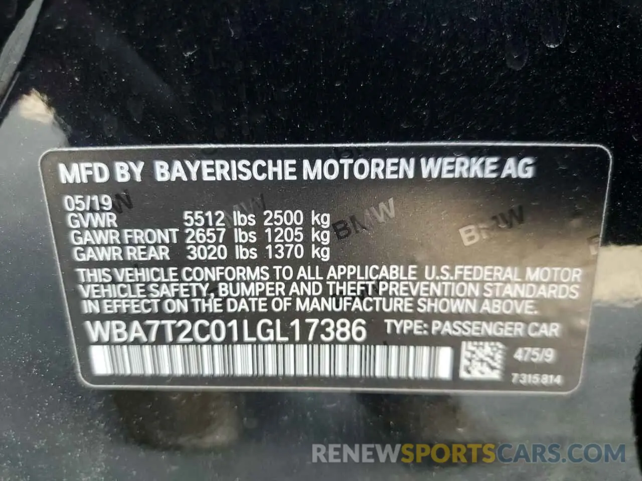 12 Photograph of a damaged car WBA7T2C01LGL17386 BMW 7 SERIES 2020
