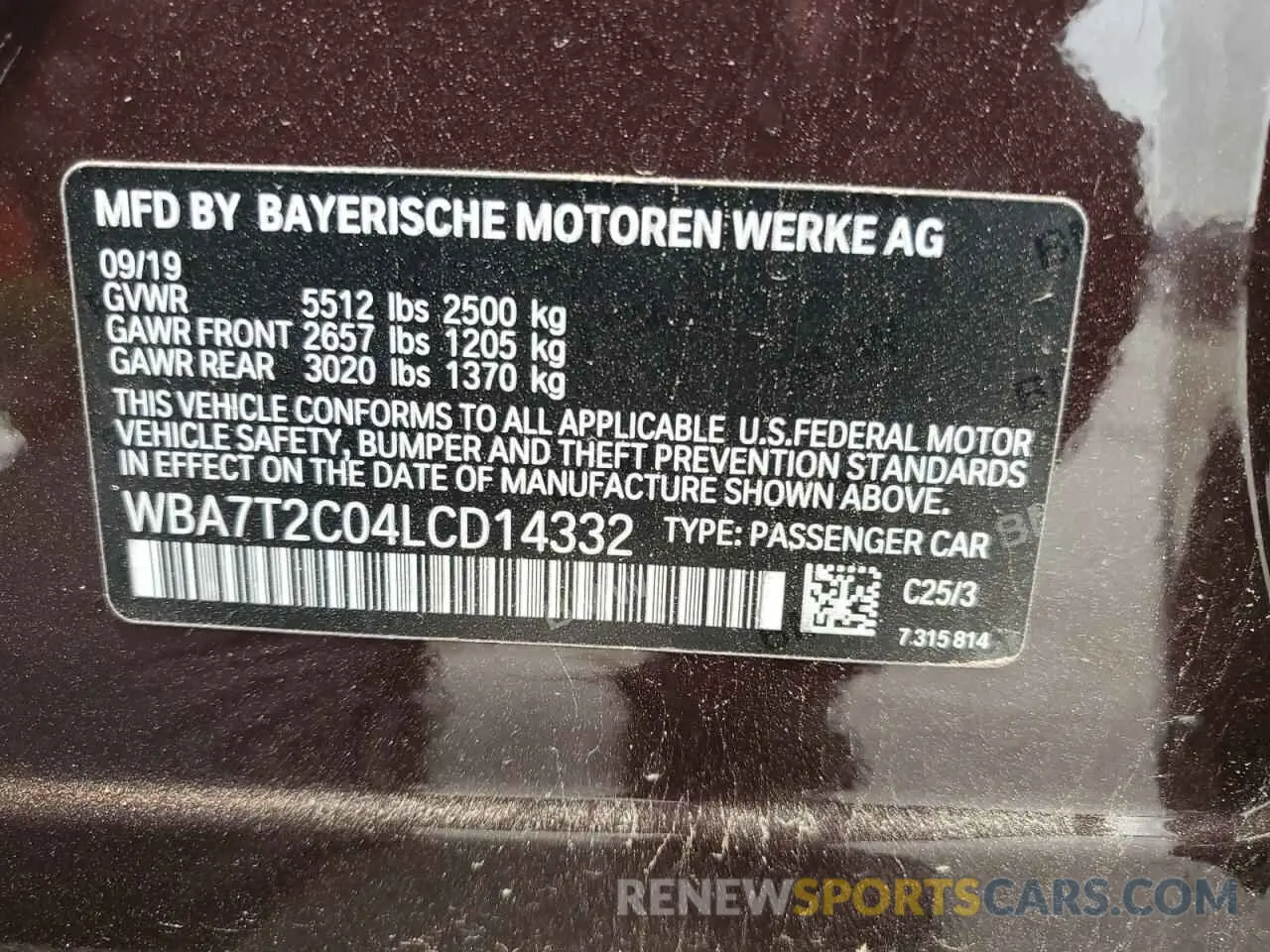 14 Photograph of a damaged car WBA7T2C04LCD14332 BMW 7 SERIES 2020