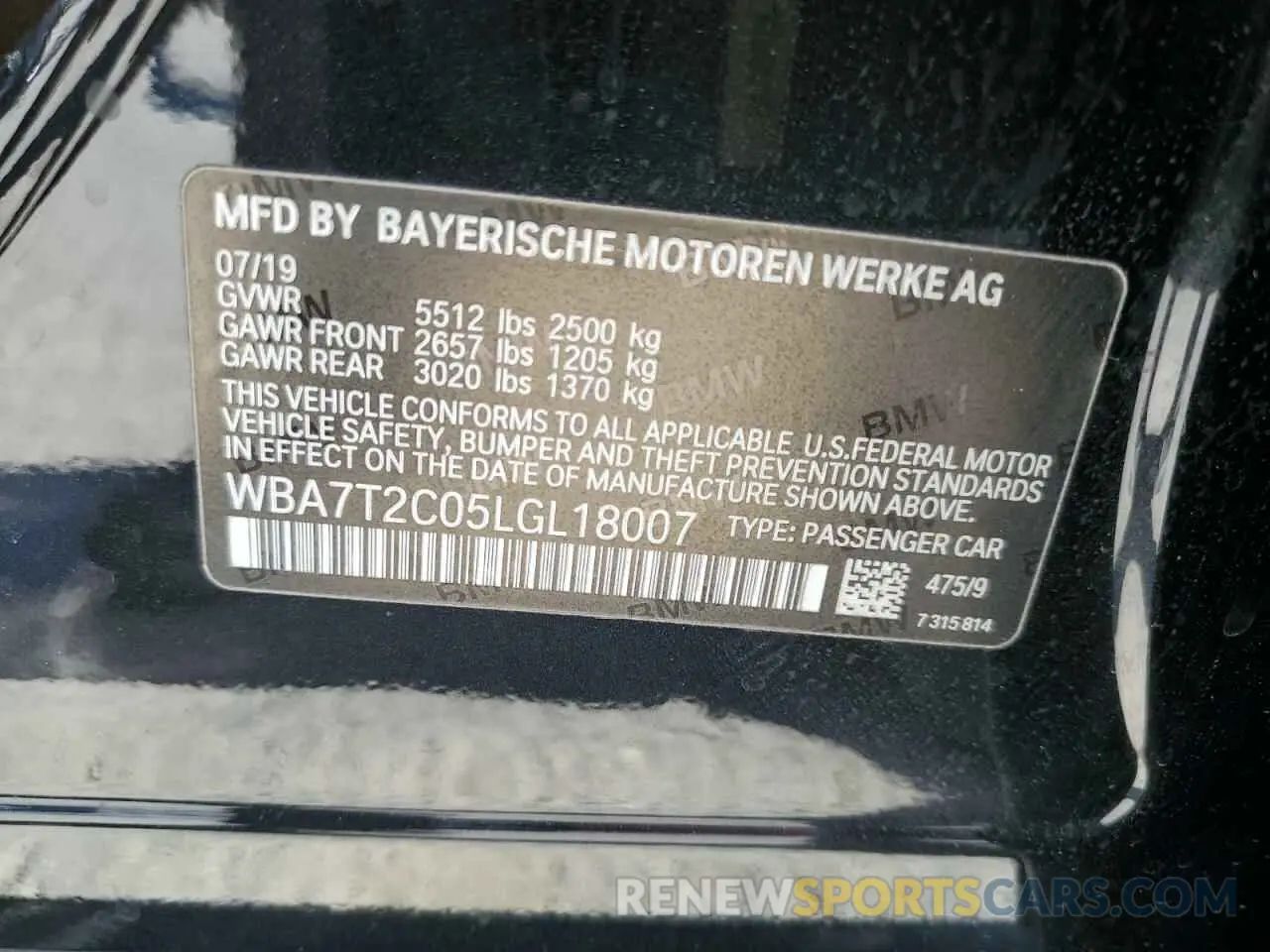12 Photograph of a damaged car WBA7T2C05LGL18007 BMW 7 SERIES 2020