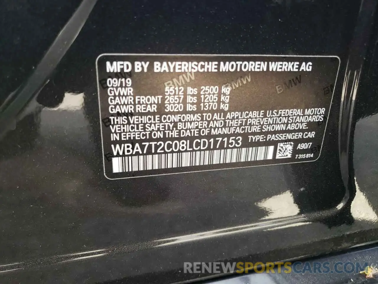 12 Photograph of a damaged car WBA7T2C08LCD17153 BMW 7 SERIES 2020