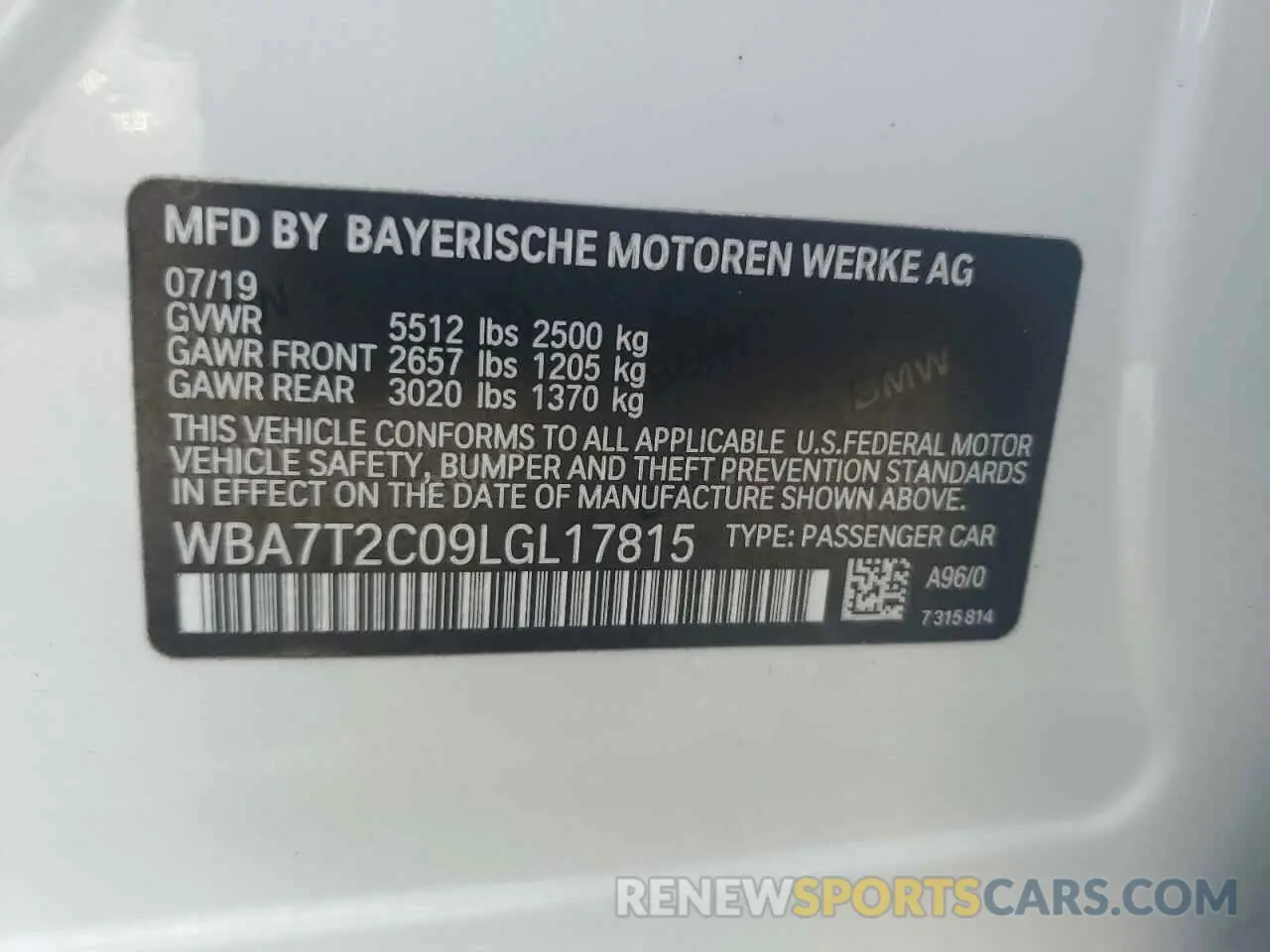 13 Photograph of a damaged car WBA7T2C09LGL17815 BMW 7 SERIES 2020