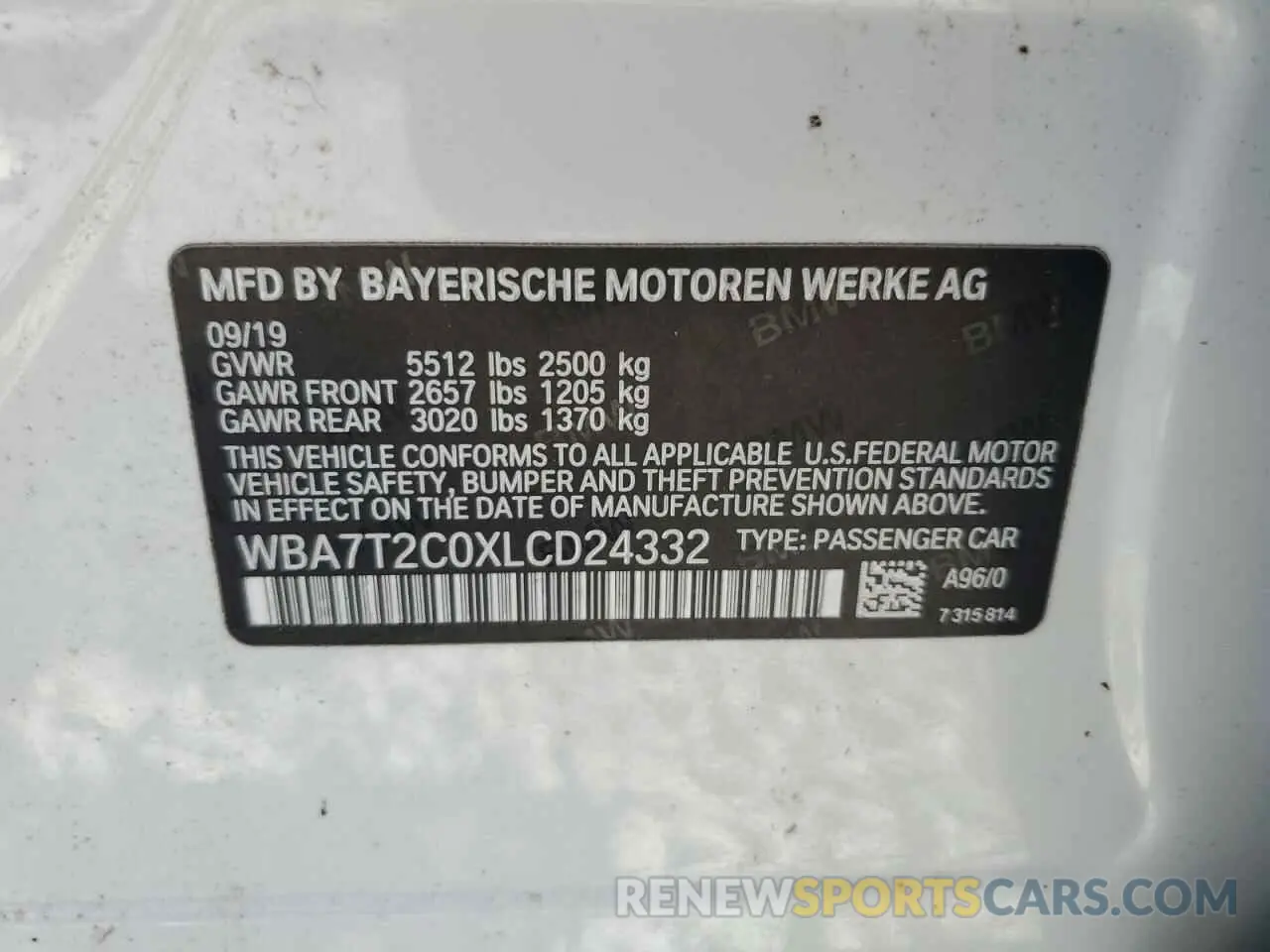13 Photograph of a damaged car WBA7T2C0XLCD24332 BMW 7 SERIES 2020