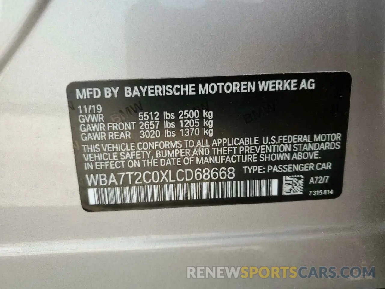 12 Photograph of a damaged car WBA7T2C0XLCD68668 BMW 7 SERIES 2020