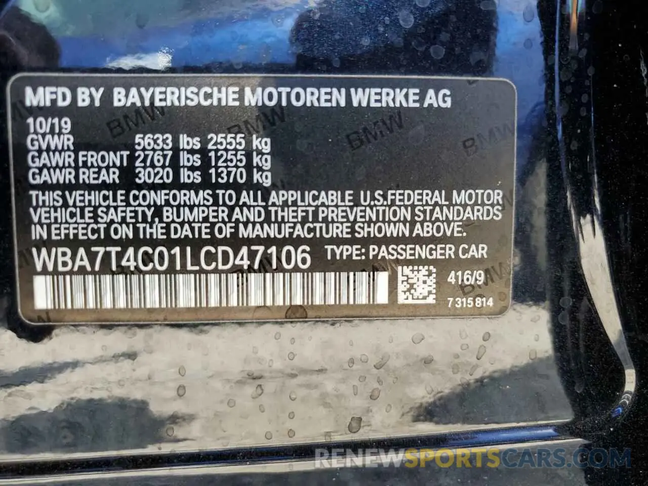 12 Photograph of a damaged car WBA7T4C01LCD47106 BMW 7 SERIES 2020