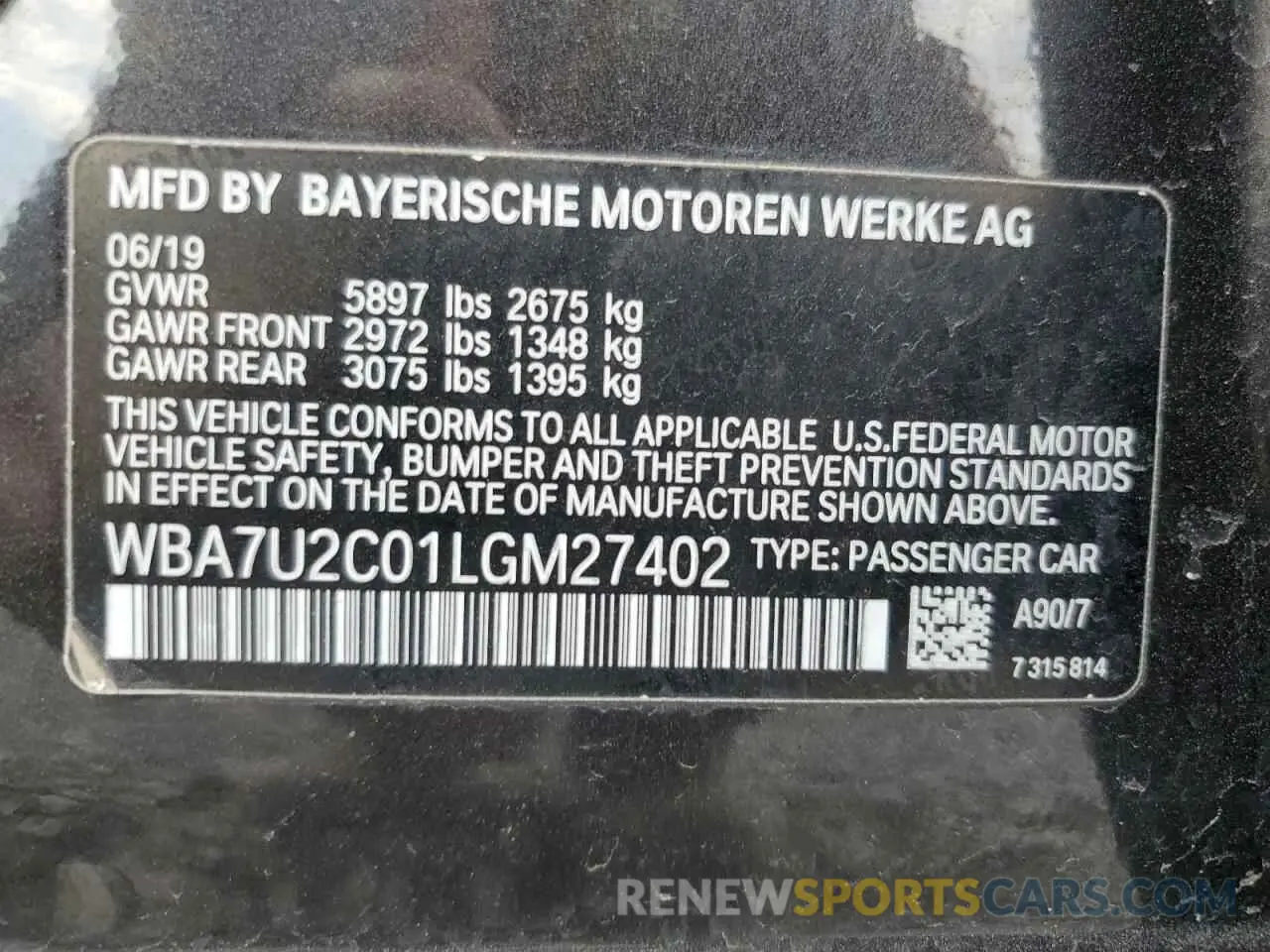 13 Photograph of a damaged car WBA7U2C01LGM27402 BMW 7 SERIES 2020