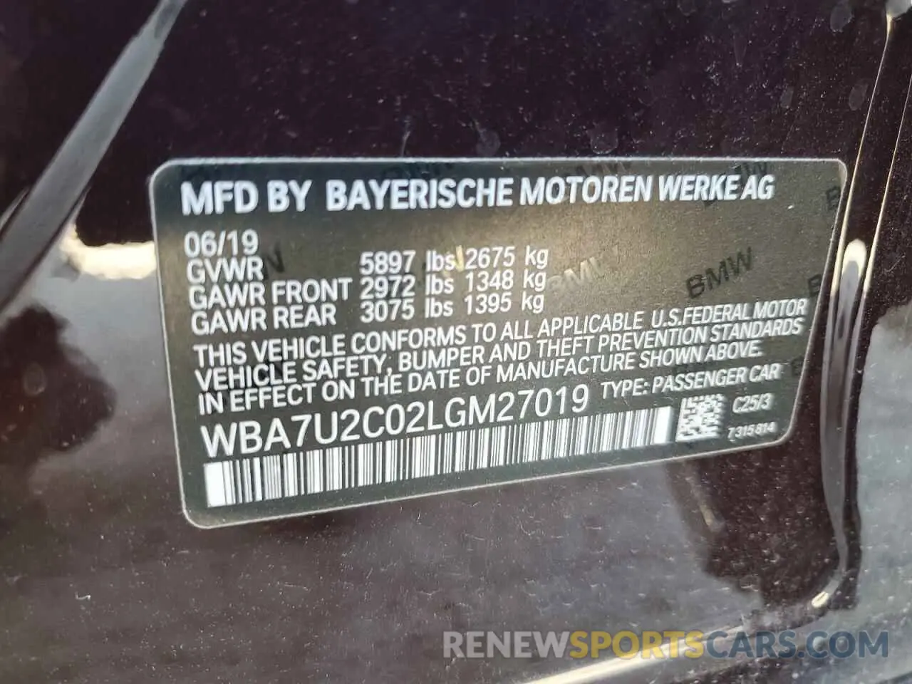 12 Photograph of a damaged car WBA7U2C02LGM27019 BMW 7 SERIES 2020