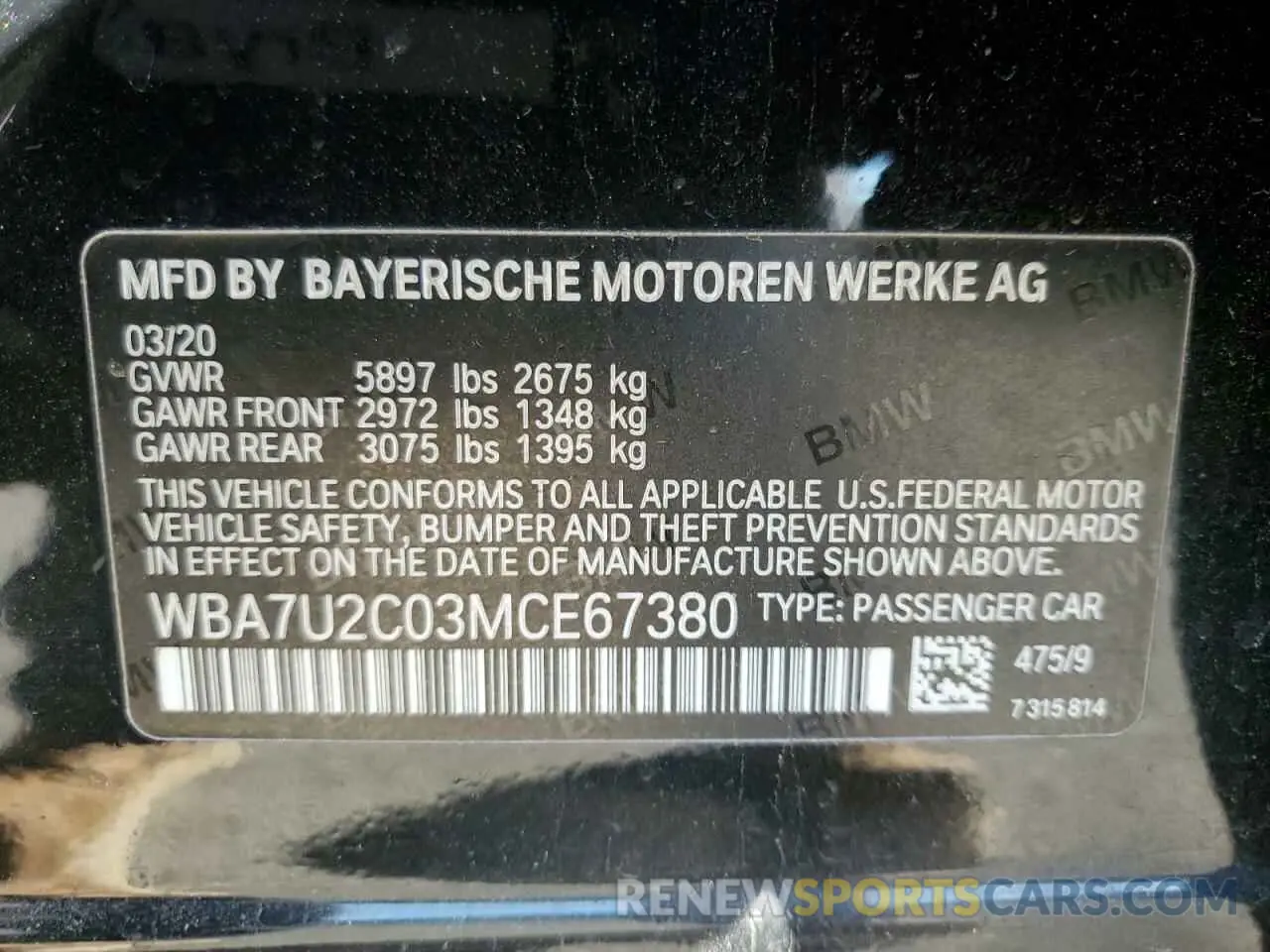 12 Photograph of a damaged car WBA7U2C03MCE67380 BMW 7 SERIES 2021