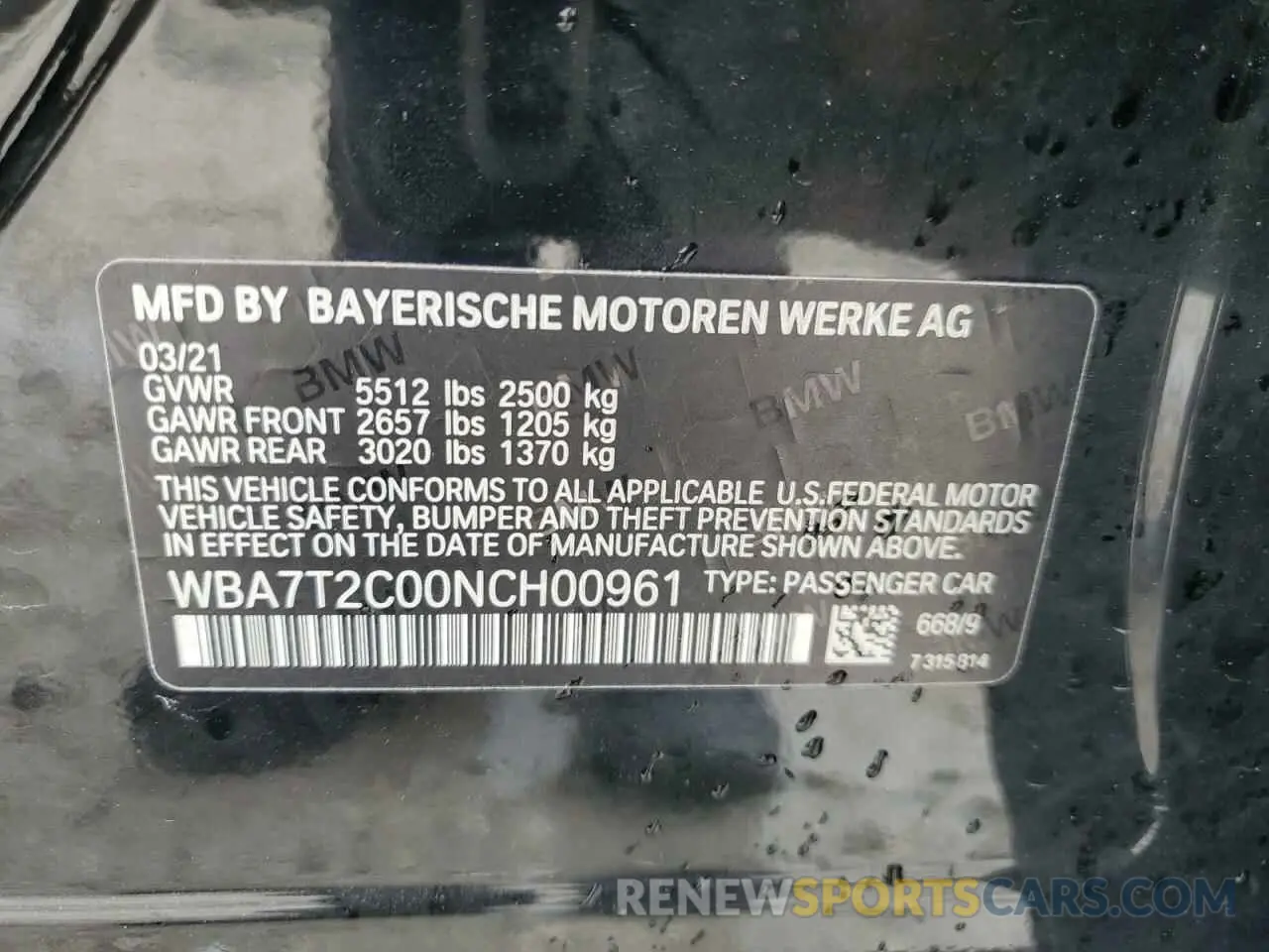 13 Photograph of a damaged car WBA7T2C00NCH00961 BMW 7 SERIES 2022