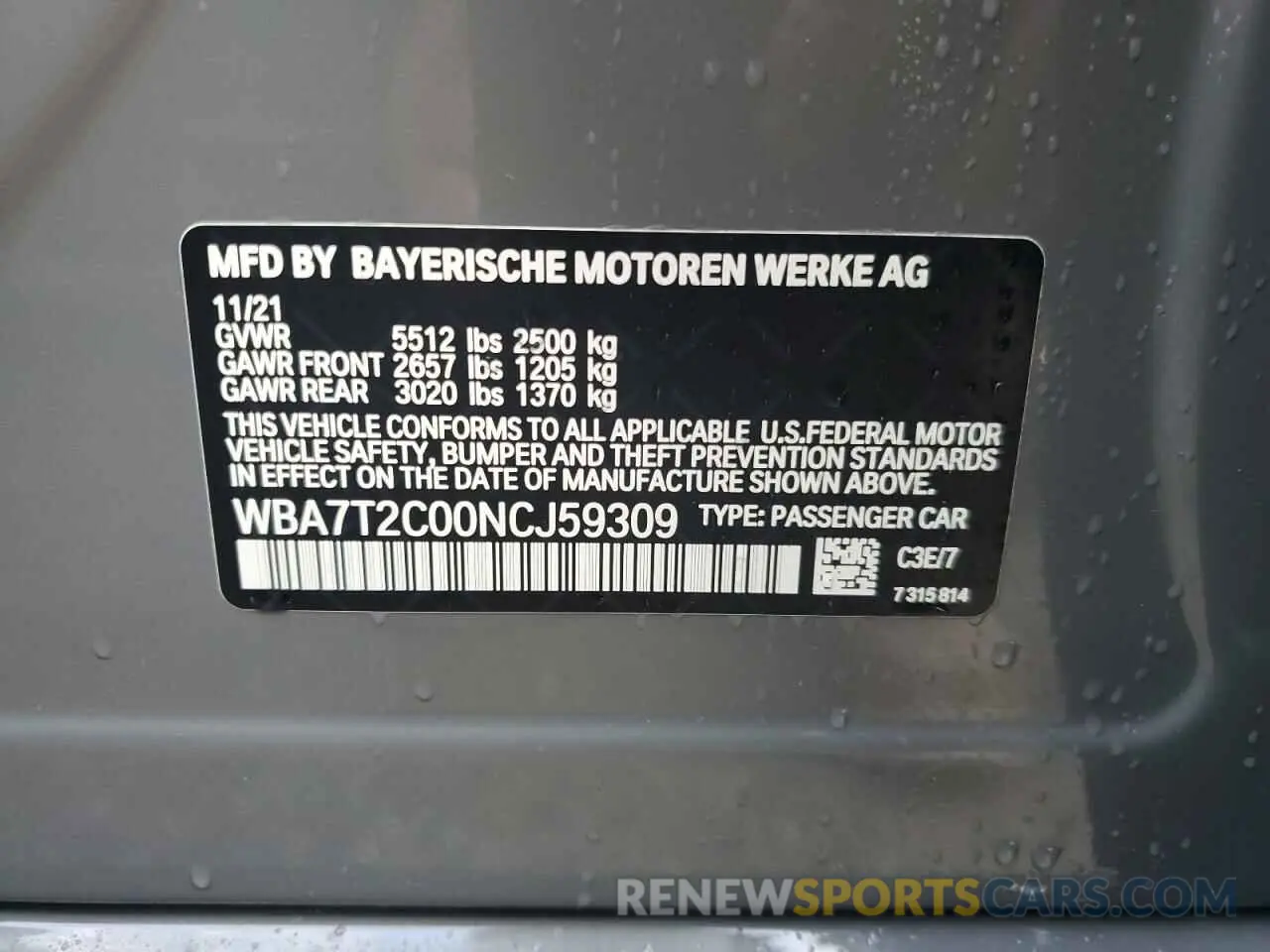 13 Photograph of a damaged car WBA7T2C00NCJ59309 BMW 7 SERIES 2022